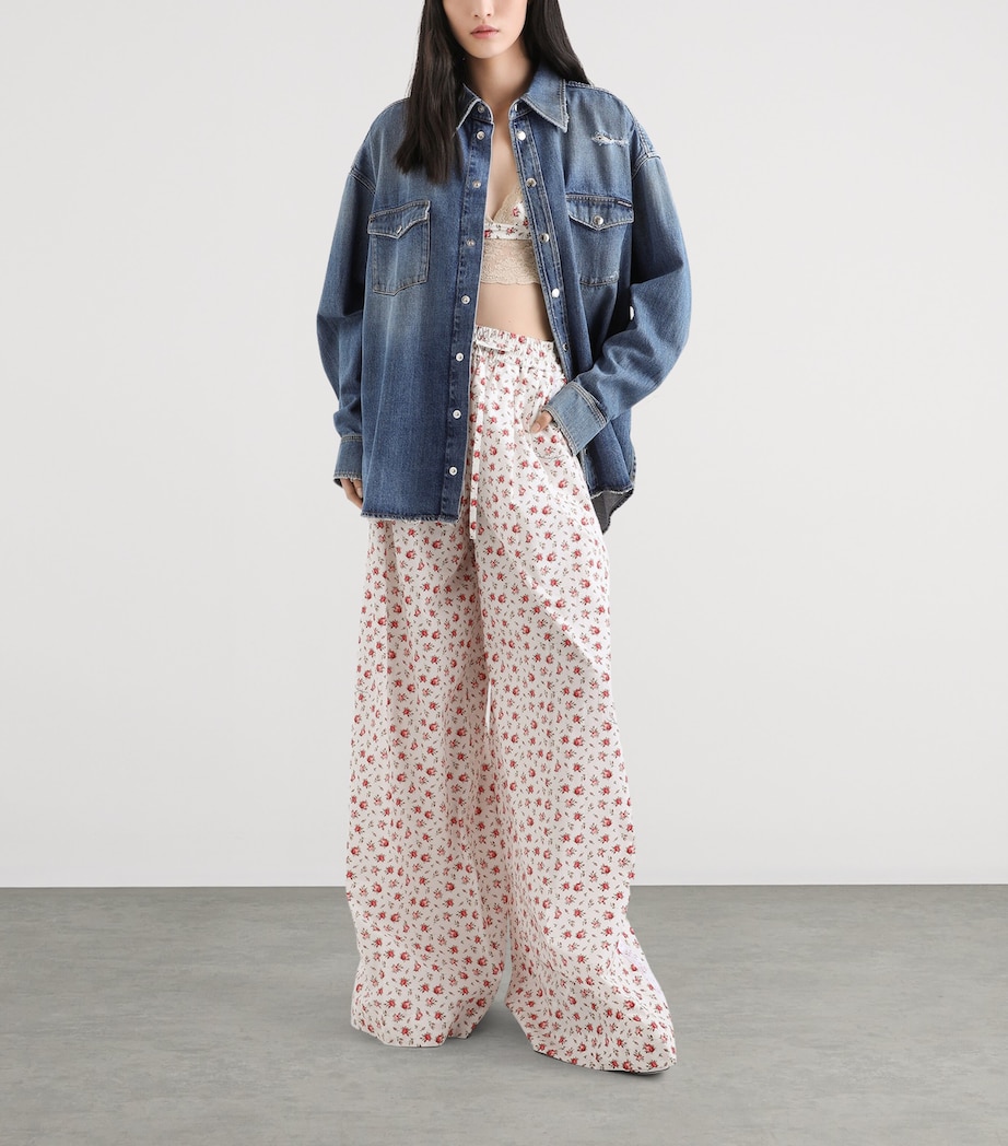 Dolce&Gabbana Womens Cotton-Blend Floral Trousers Rose Image 2
