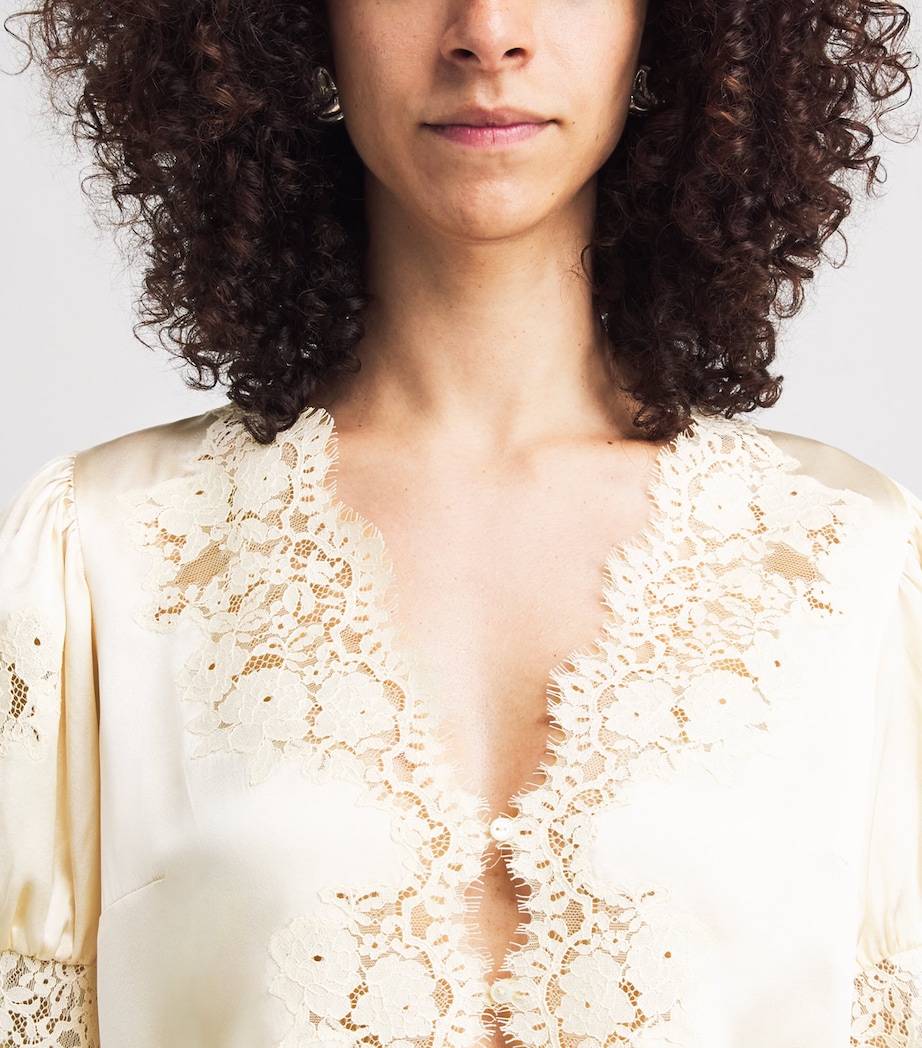 DÔEN Womens Silk-Lace Idella Blouse Candlelight Image 3