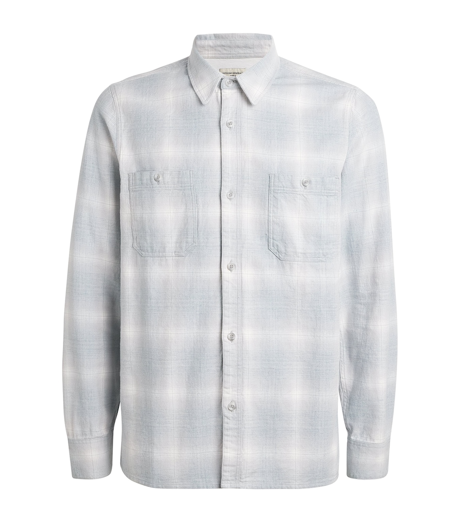 Officine Generale Mens Cotton Check Shirt Lightgrey/white/blue Image 1