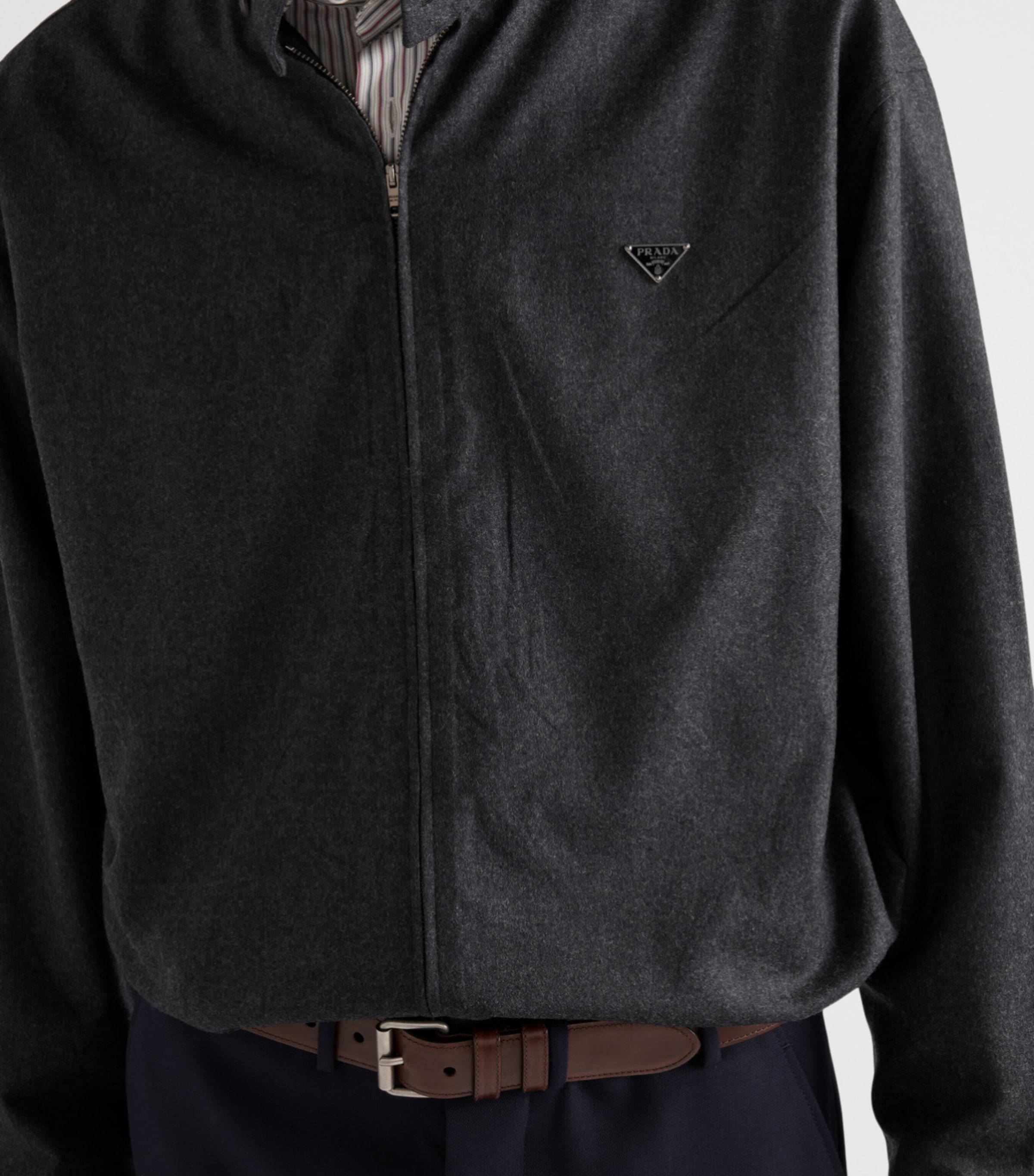Prada Mens Wool Triangle Zip-Up Jacket Grey Image 4