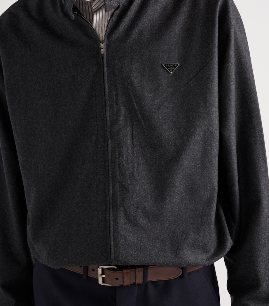 Prada Mens Wool Triangle Zip-Up Jacket Grey Image 4