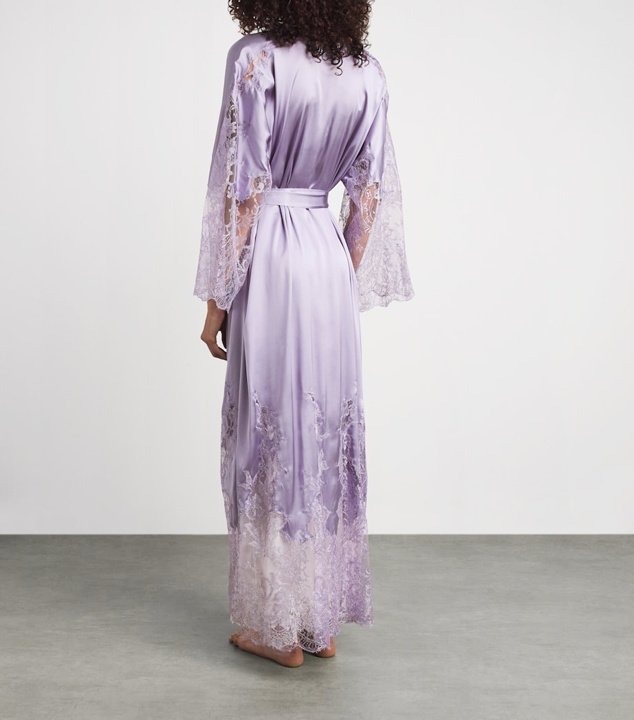 Rosamosario Womens Silk Lace-Trim Robe Lilac Image 4