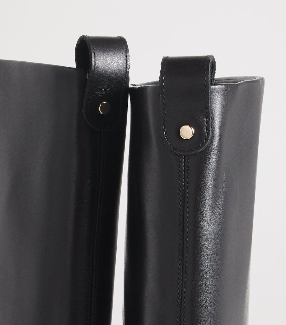 Leather Knee-High Biker Boots BLACK Image 7