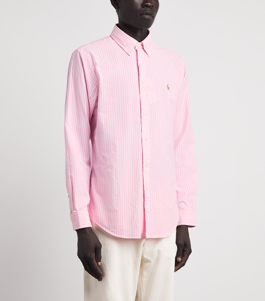 Polo Ralph Lauren Mens Cotton Seersucker Stripe Shirt New Rose White Image 4
