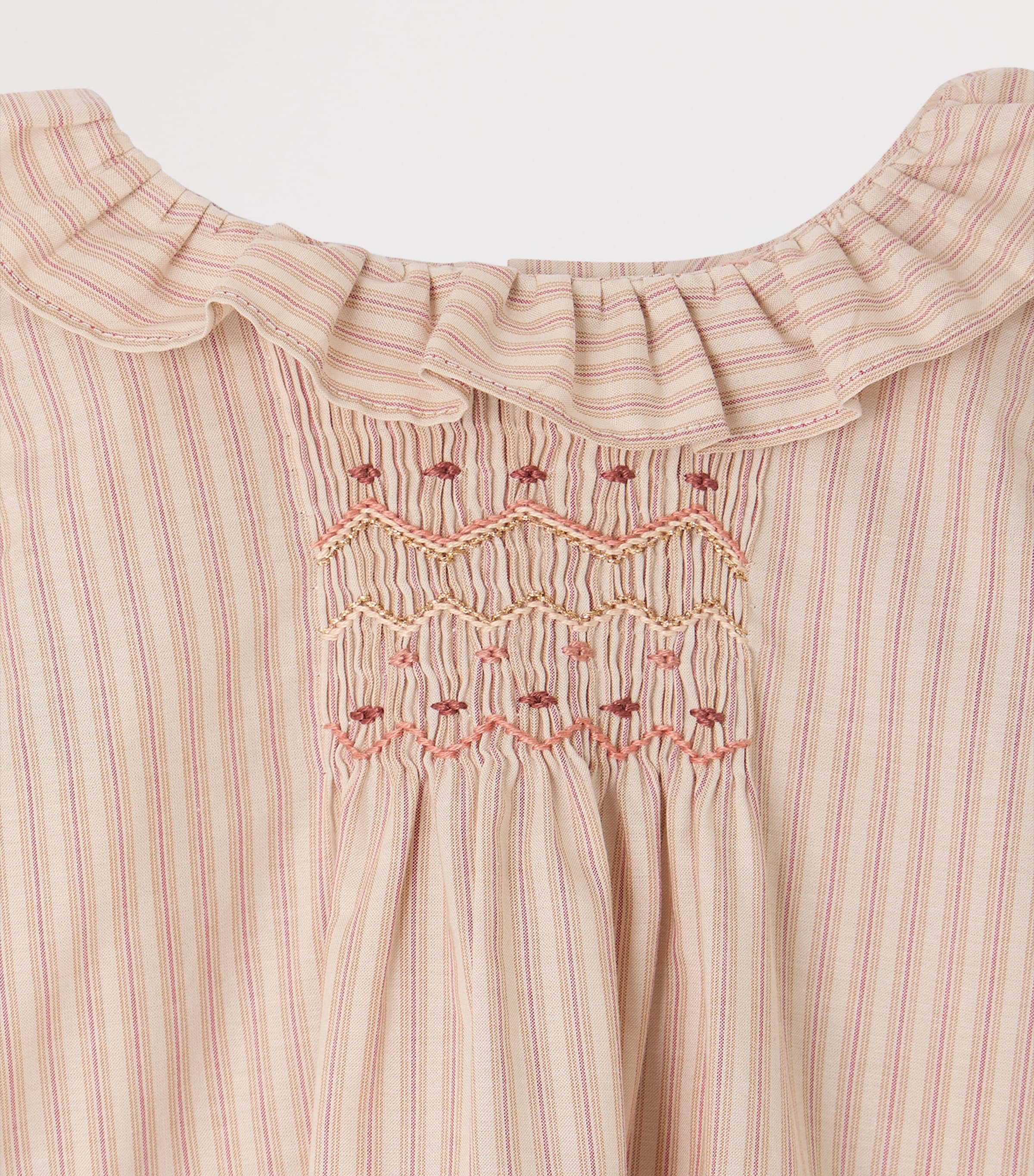 Bonpoint Cotton Striped Shirred Blouse (6-18 Months) Ra Ecru Image 3