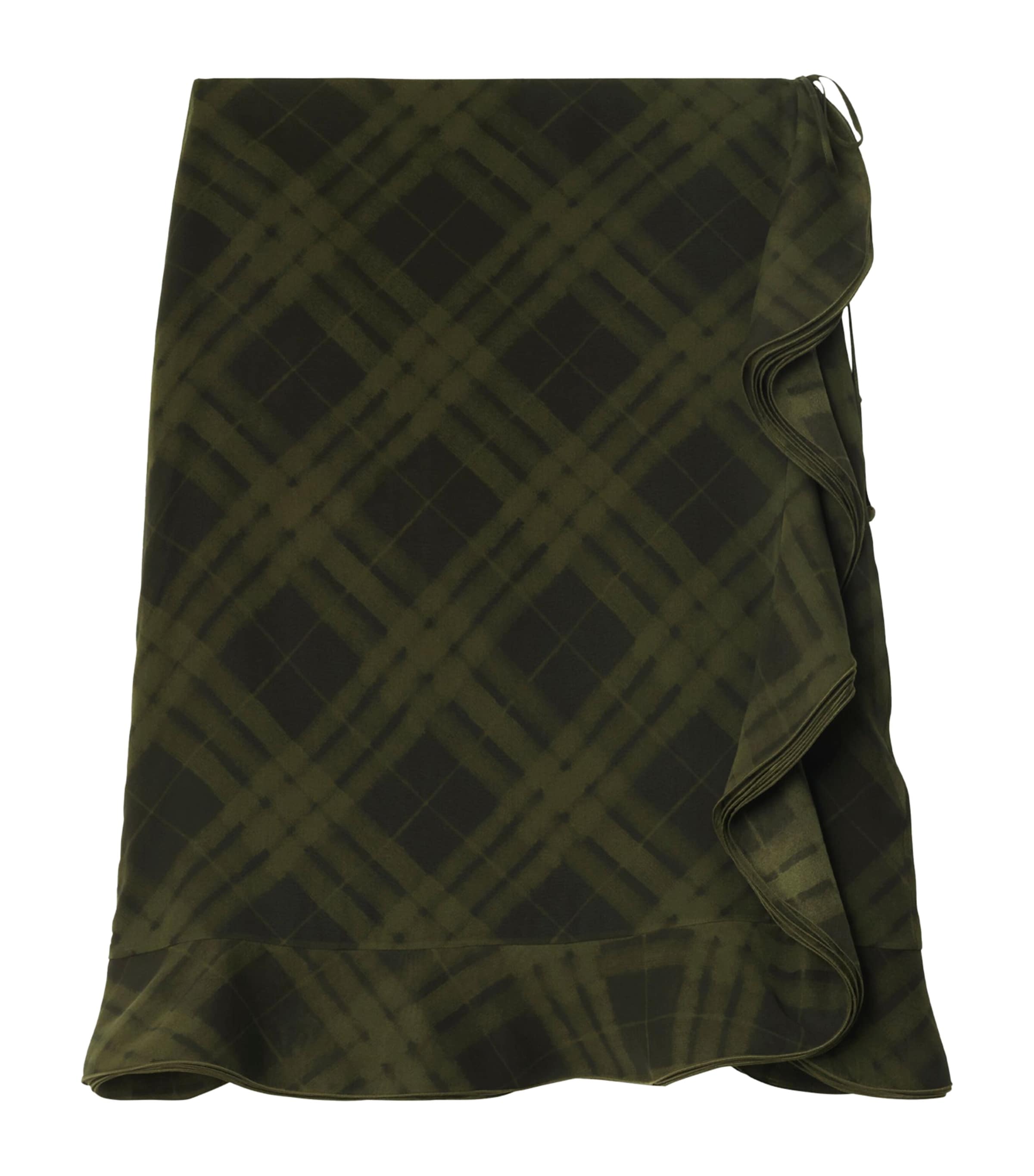 Burberry Silk Check Wrap Skirt In Green