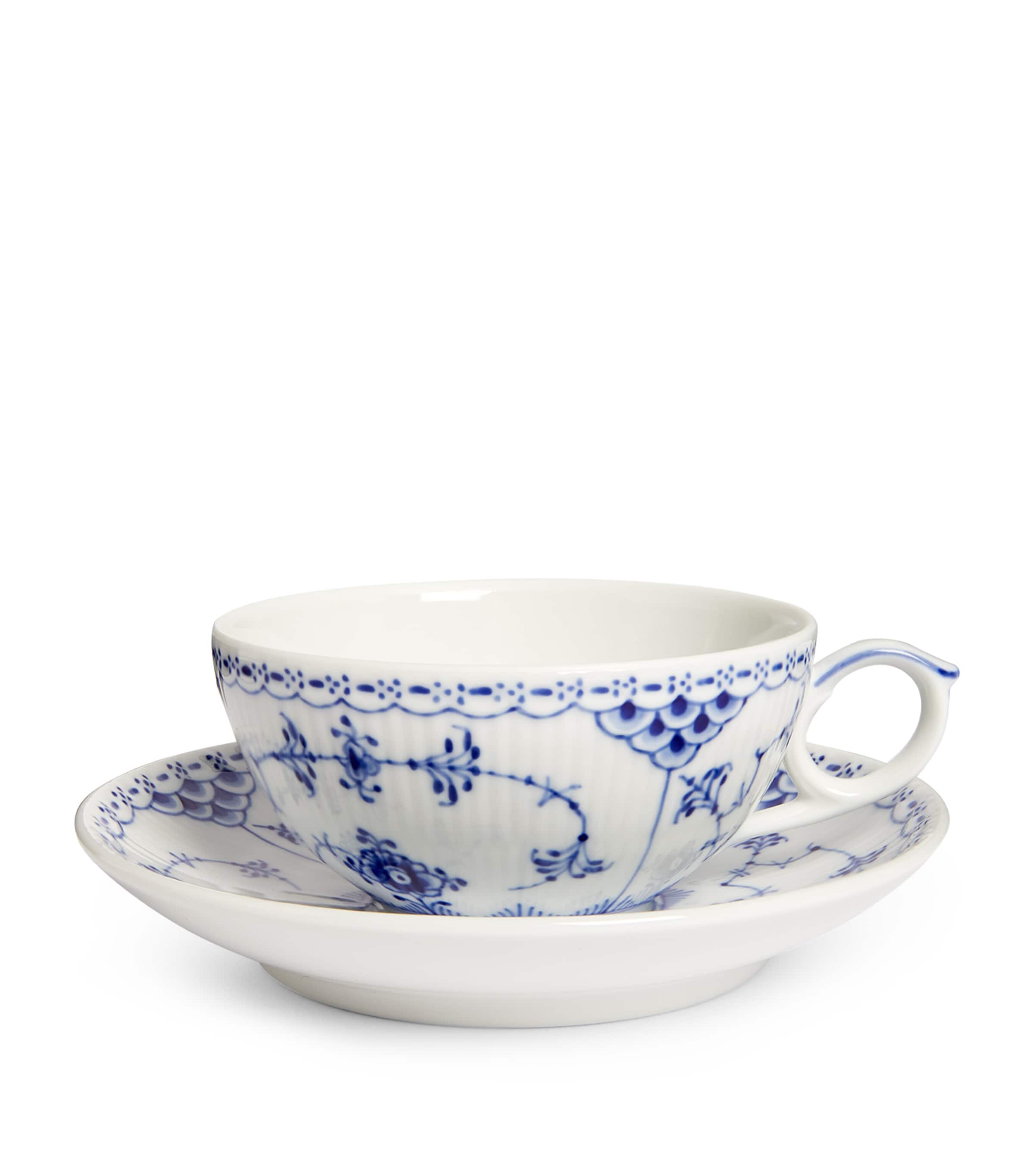 Royal Copenhagen Blue Fluted Half Lace Teacup and Saucer | Dining | Tableware | Tea Cups & Saucers | Designers | Royal Copenhagen