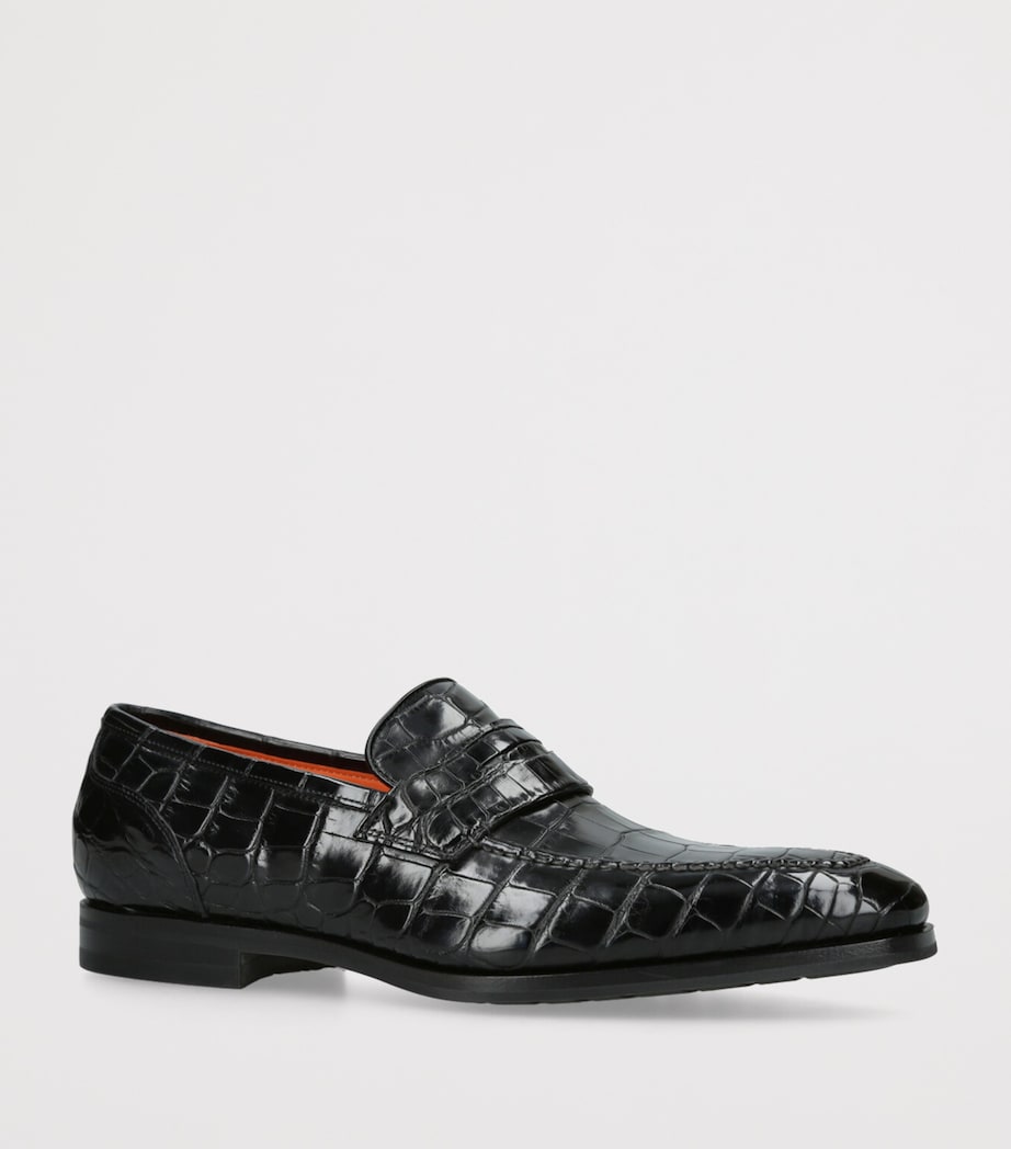 Crocodile Leather Derby Loafers BLACK Image 3