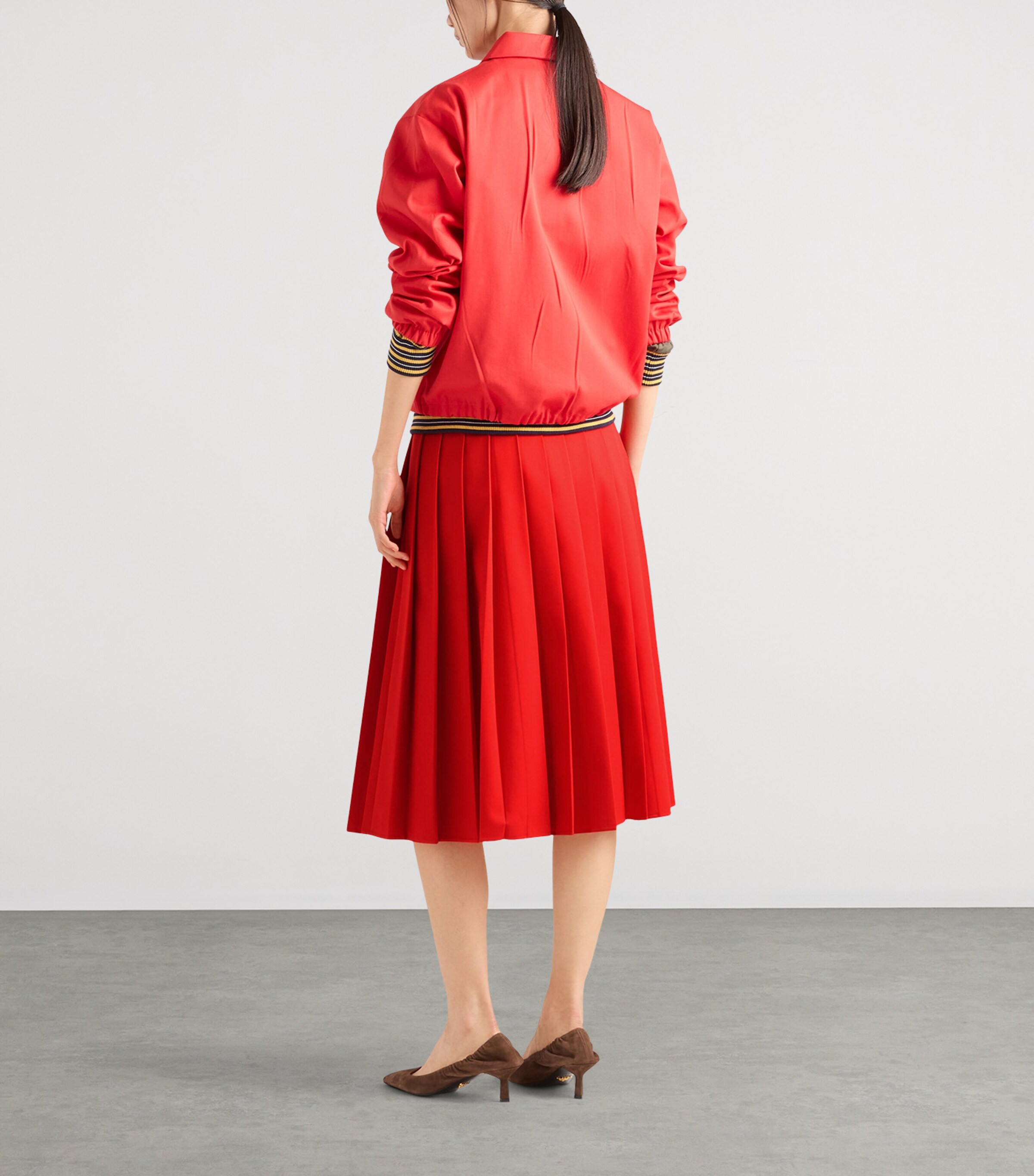 Prada Womens Gabardine Pleated Midi Skirt Red Image 4