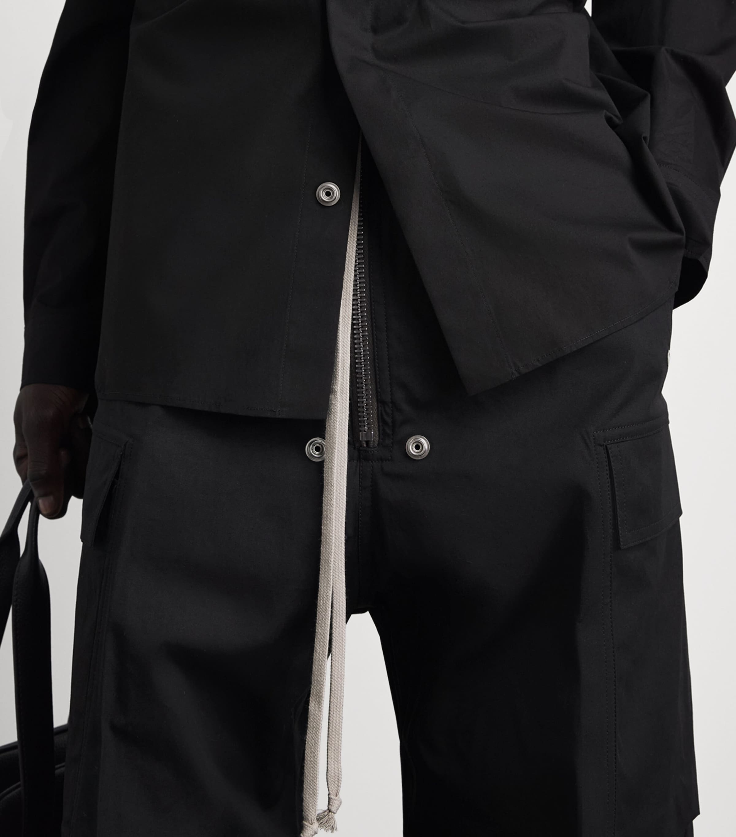 Rick Owens Mens Stretch-Cotton Wide-Leg Cargobelas Trousers Black Image 3