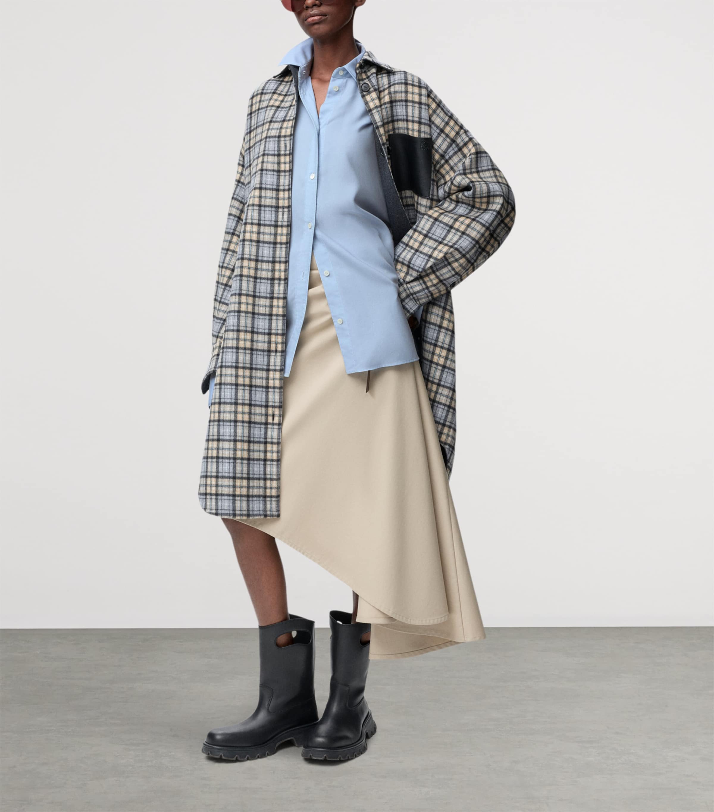 Wool-Silk Draped Shirt BLUE Image 3