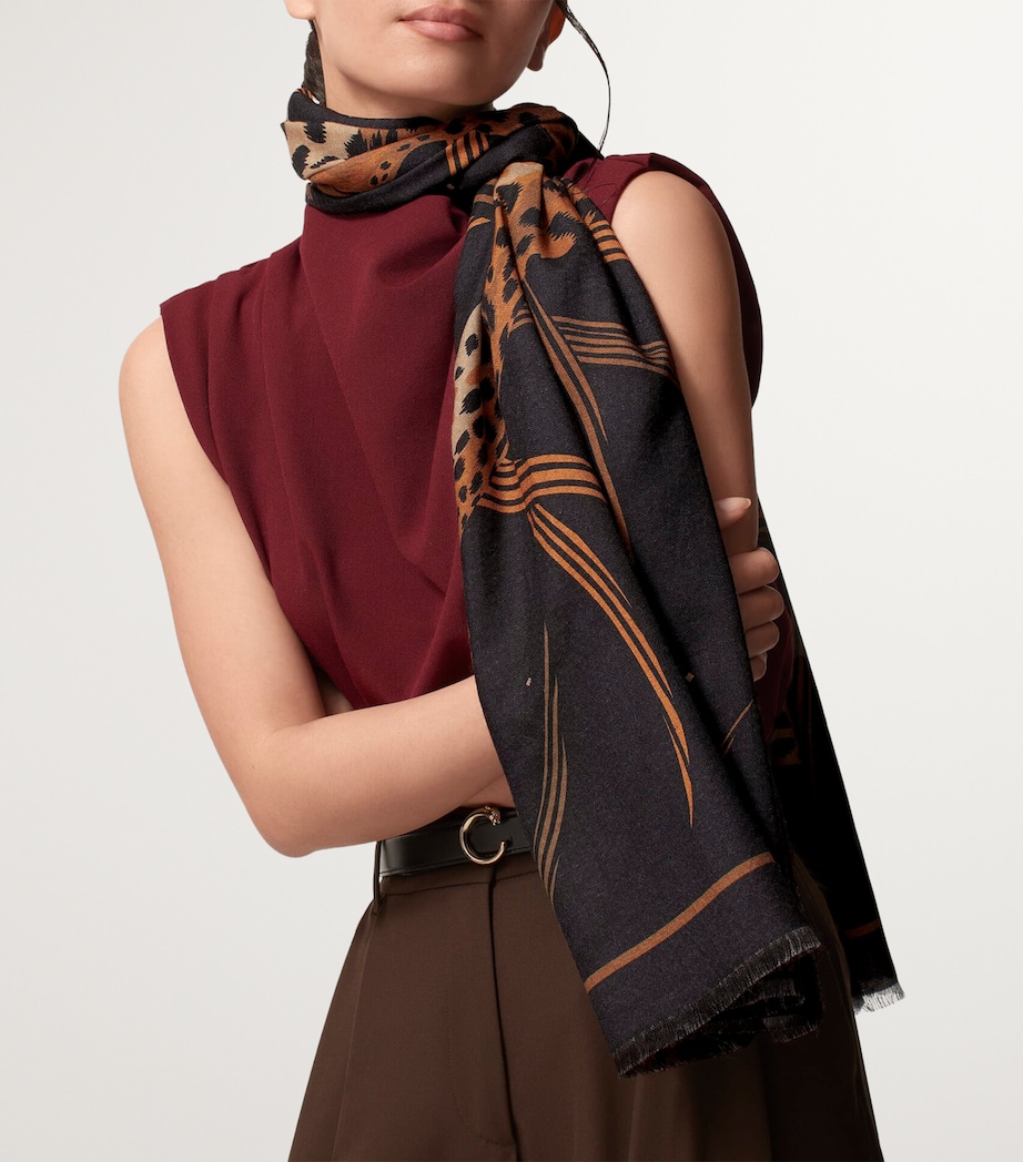 Cashmere-Silk Panther in the Jungle Scarf BLACK Image 3
