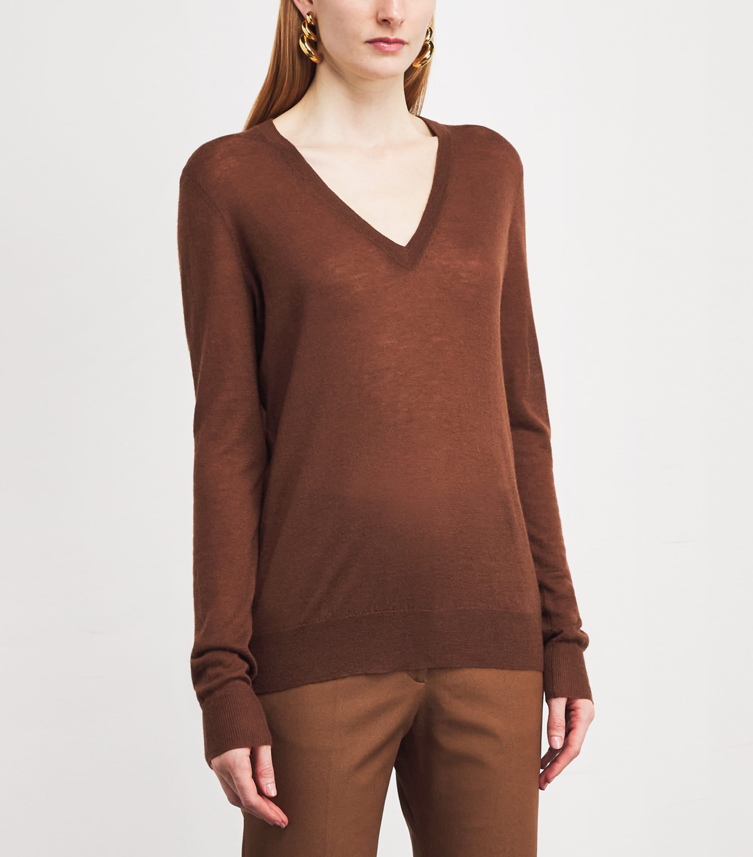Cashmere V-Neck Sweater CINNAMON Image 3