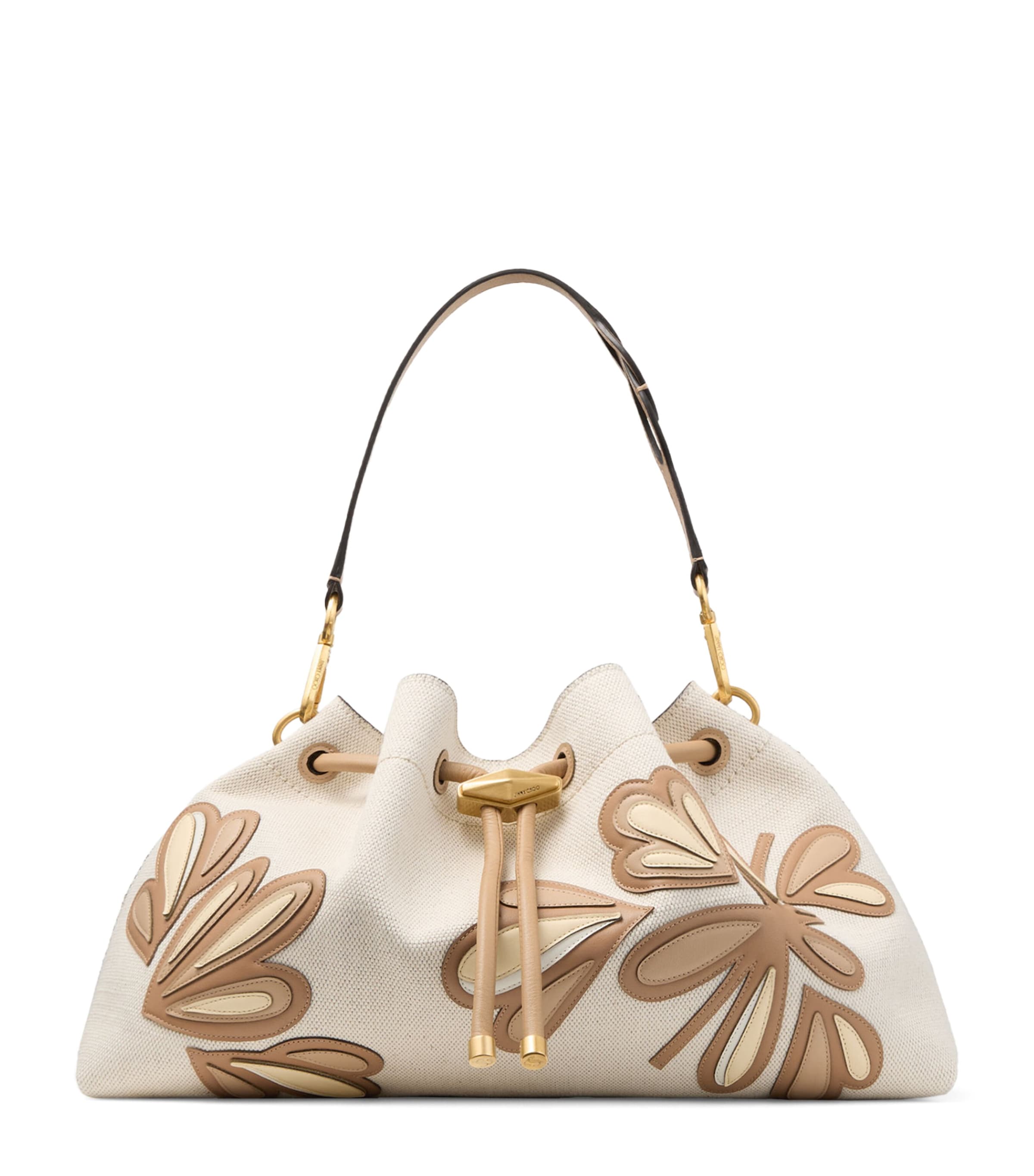 Jimmy Choo Womens Medium Recycled Canvas Cinch Bucket Bag Natural/chai Mix/gol Image 1