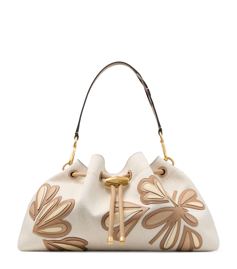 Jimmy Choo Womens Medium Recycled Canvas Cinch Bucket Bag Natural/chai Mix/gol Image 1