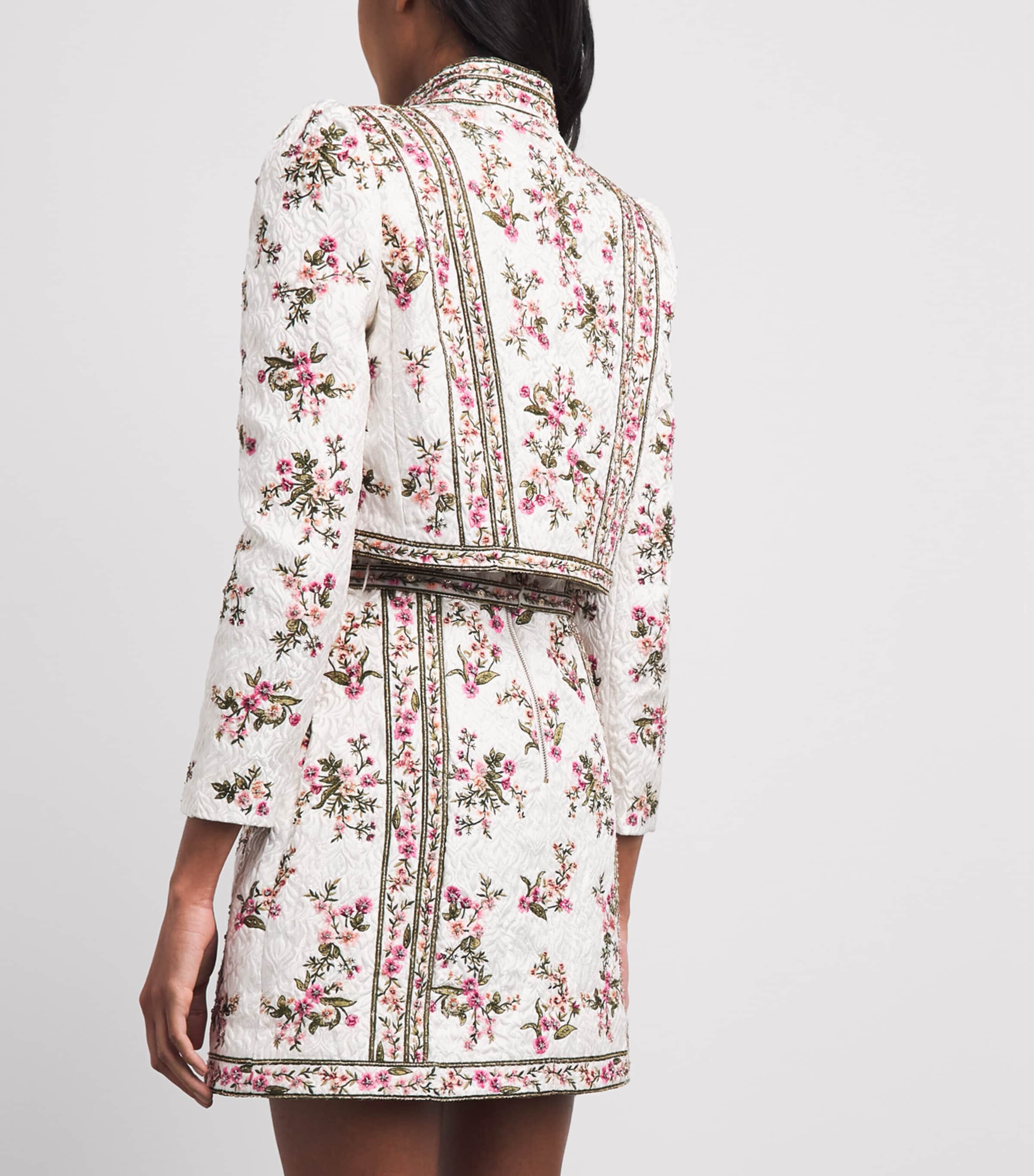Alice+Olivia Womens Embellished Ilaria Brocade Jacket Off White/multi Image 5