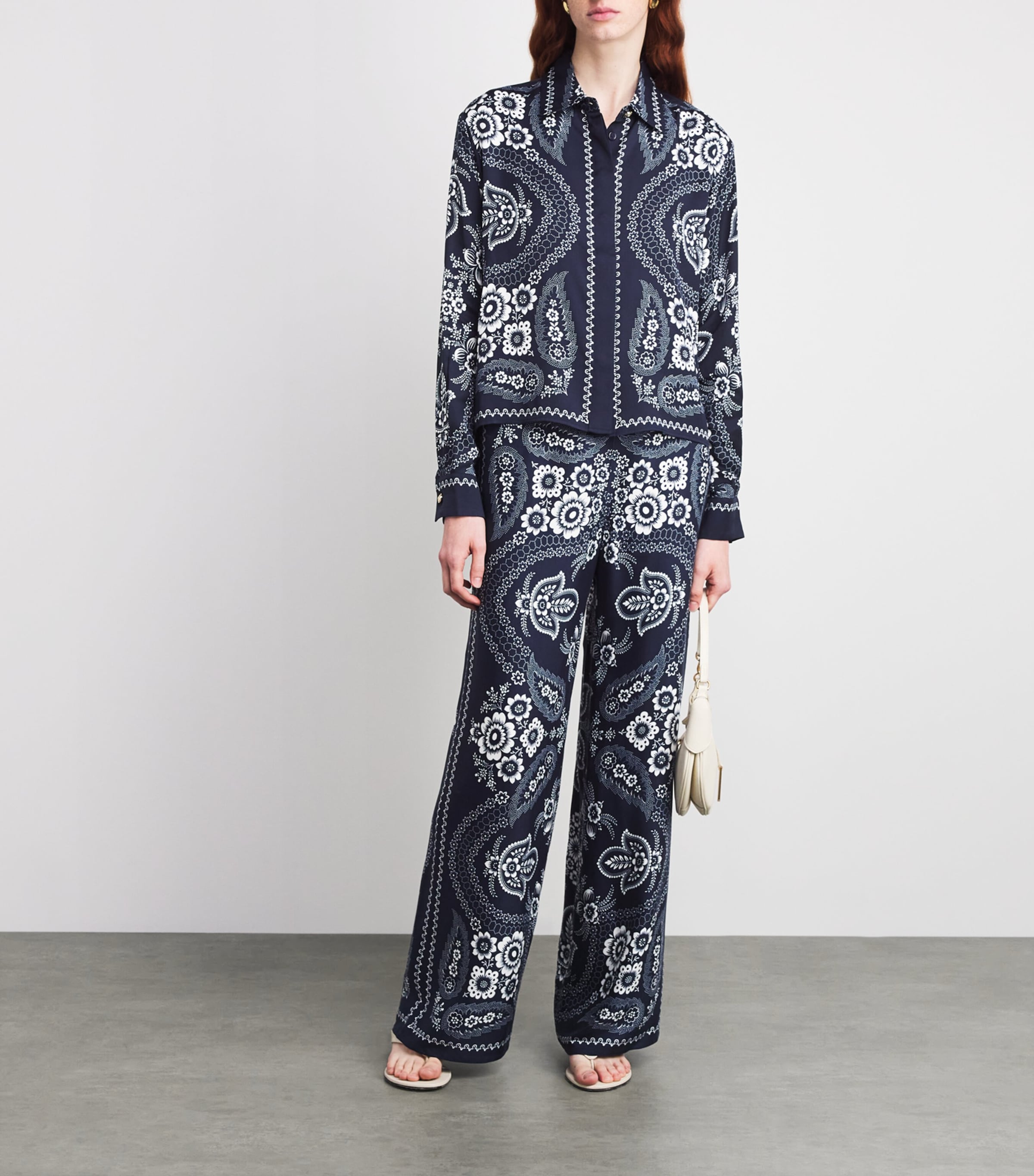 Satin Floral Wide-Leg Trousers NAVY BANDANA PRINT Image 2