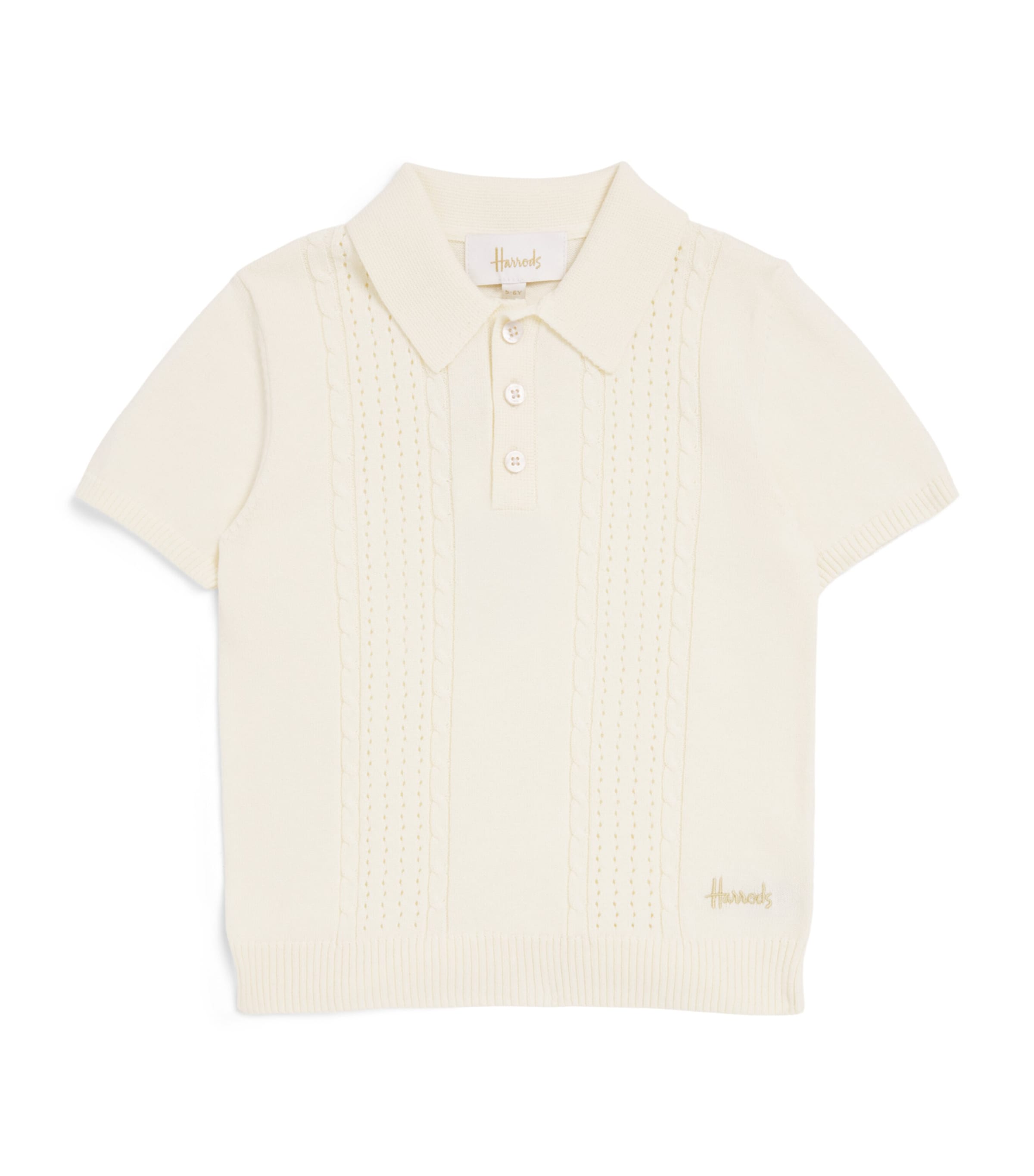Harrods Cotton Knitted Polo Shirt (2-8 Years) Ivory Image 1