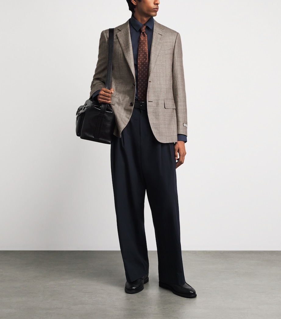 Canali Mens Silk-Cashmere Check Blazer Beige Image 2