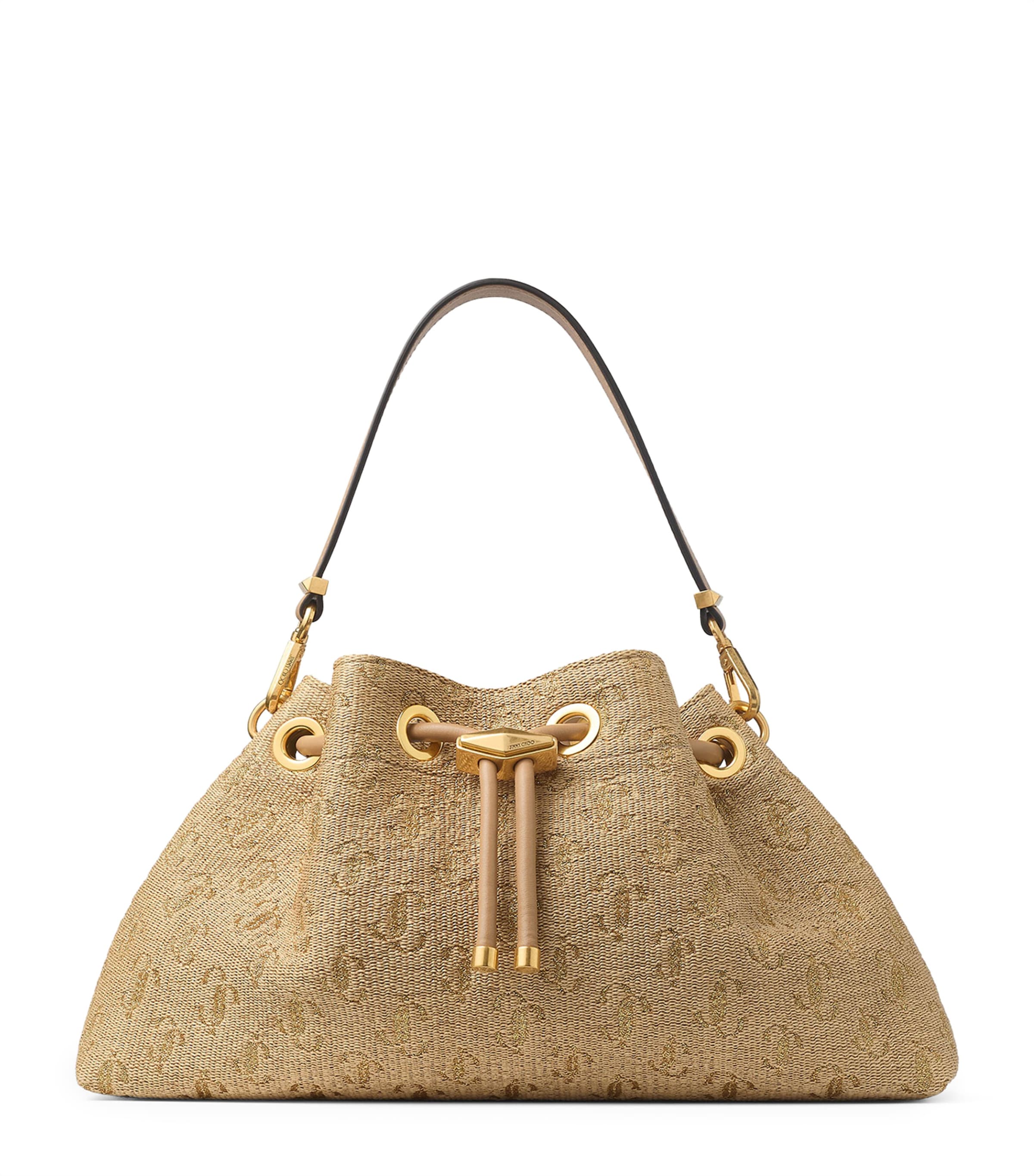 Jimmy Choo Cinch M Raffia Shoulder Bag In Beige