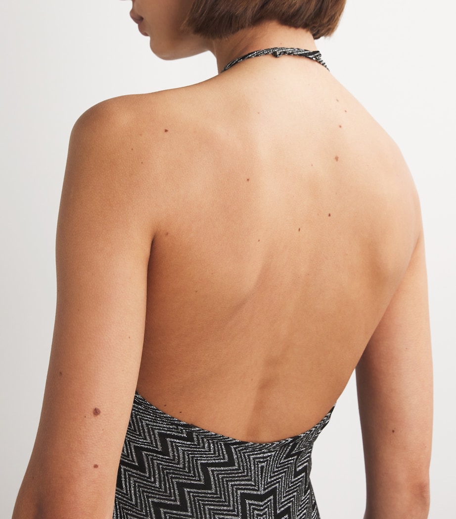 Zigzag Halterneck Maxi Dress S91LP BLACK SILVER Image 4