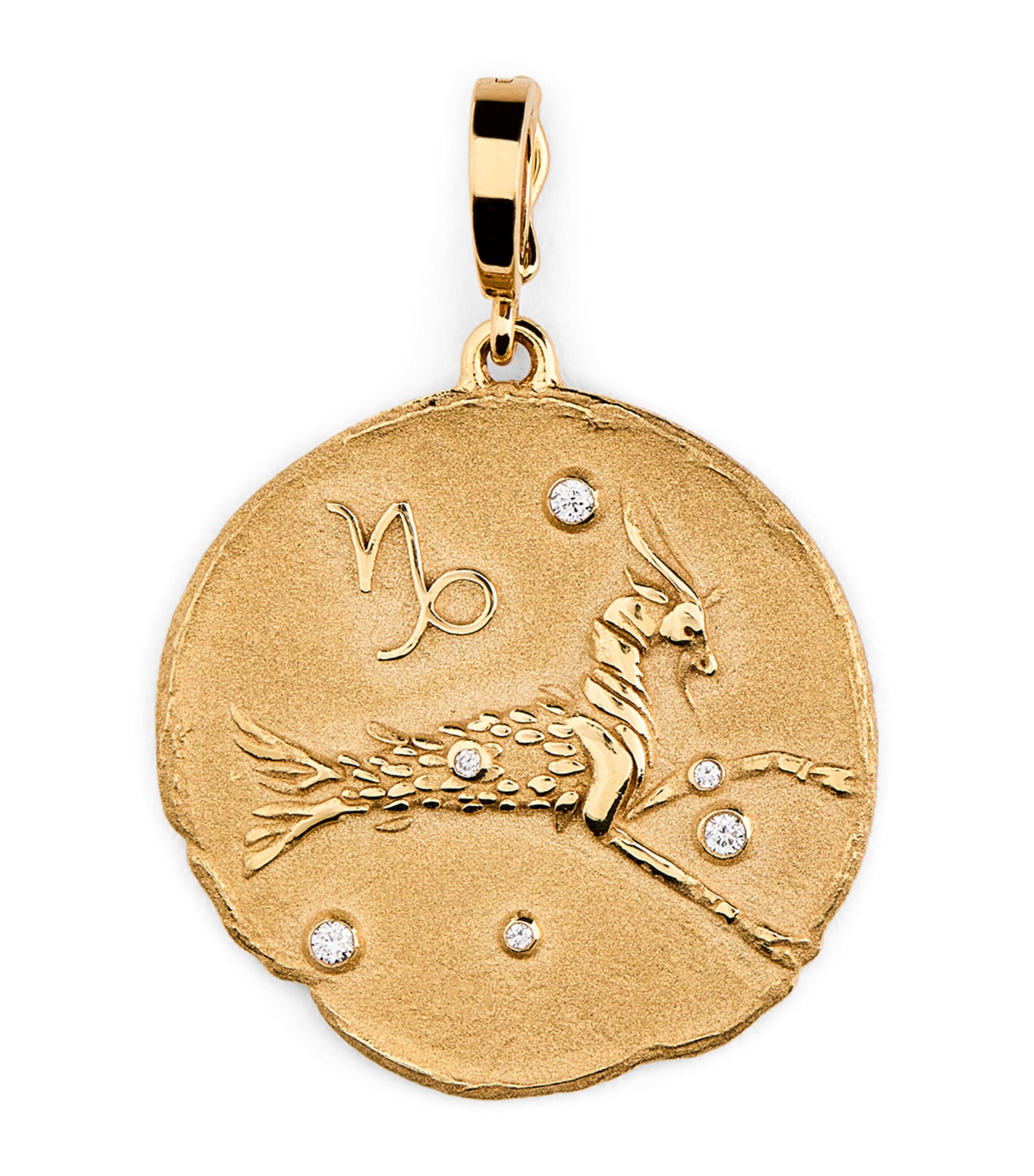 Azlee Large Yellow Gold And Diamond Capricorn Coin Charm In Gold