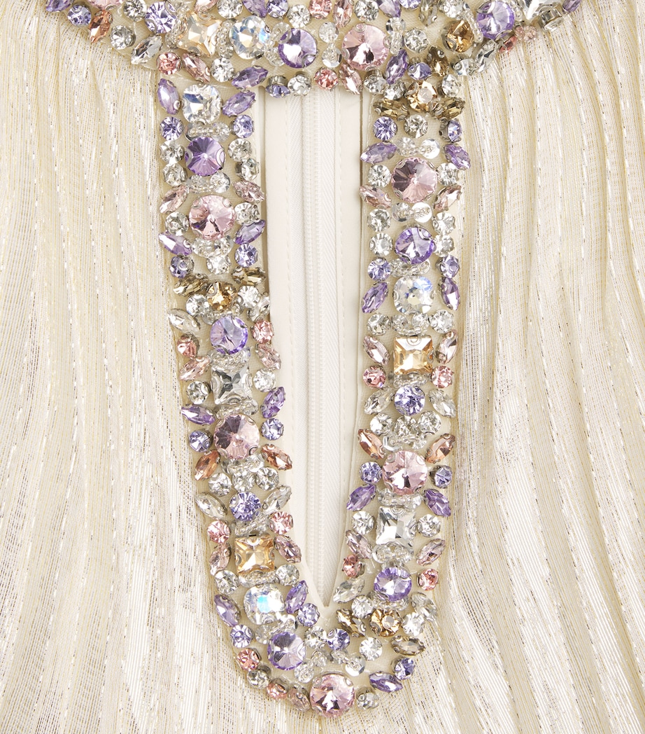 Silk-Blend Feather-Trim Maxi Dress CHAMPAGNE Image 5