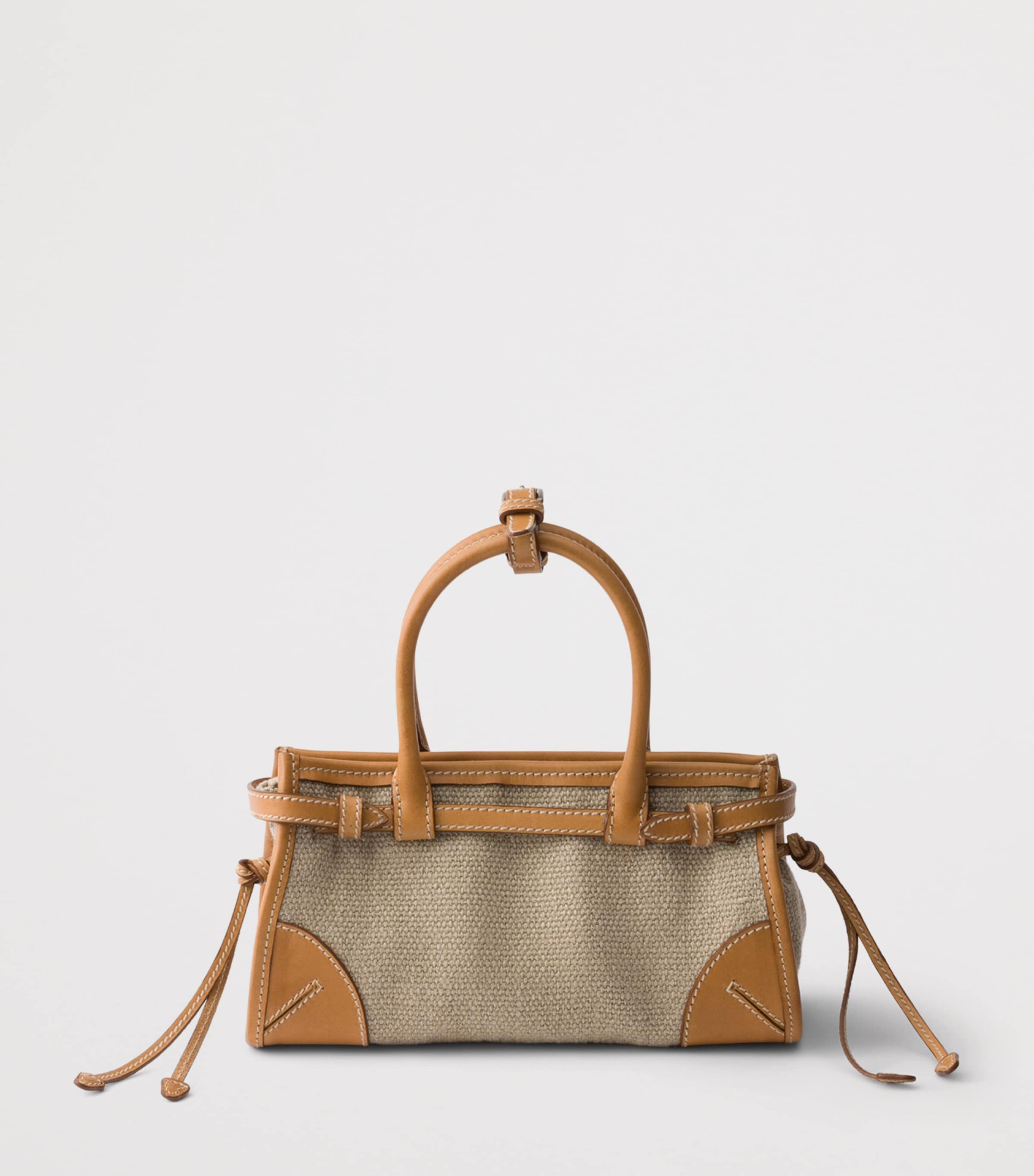 Prada Small Linen-Leather Bonnie Top-Handle Bag Neutral Image 4
