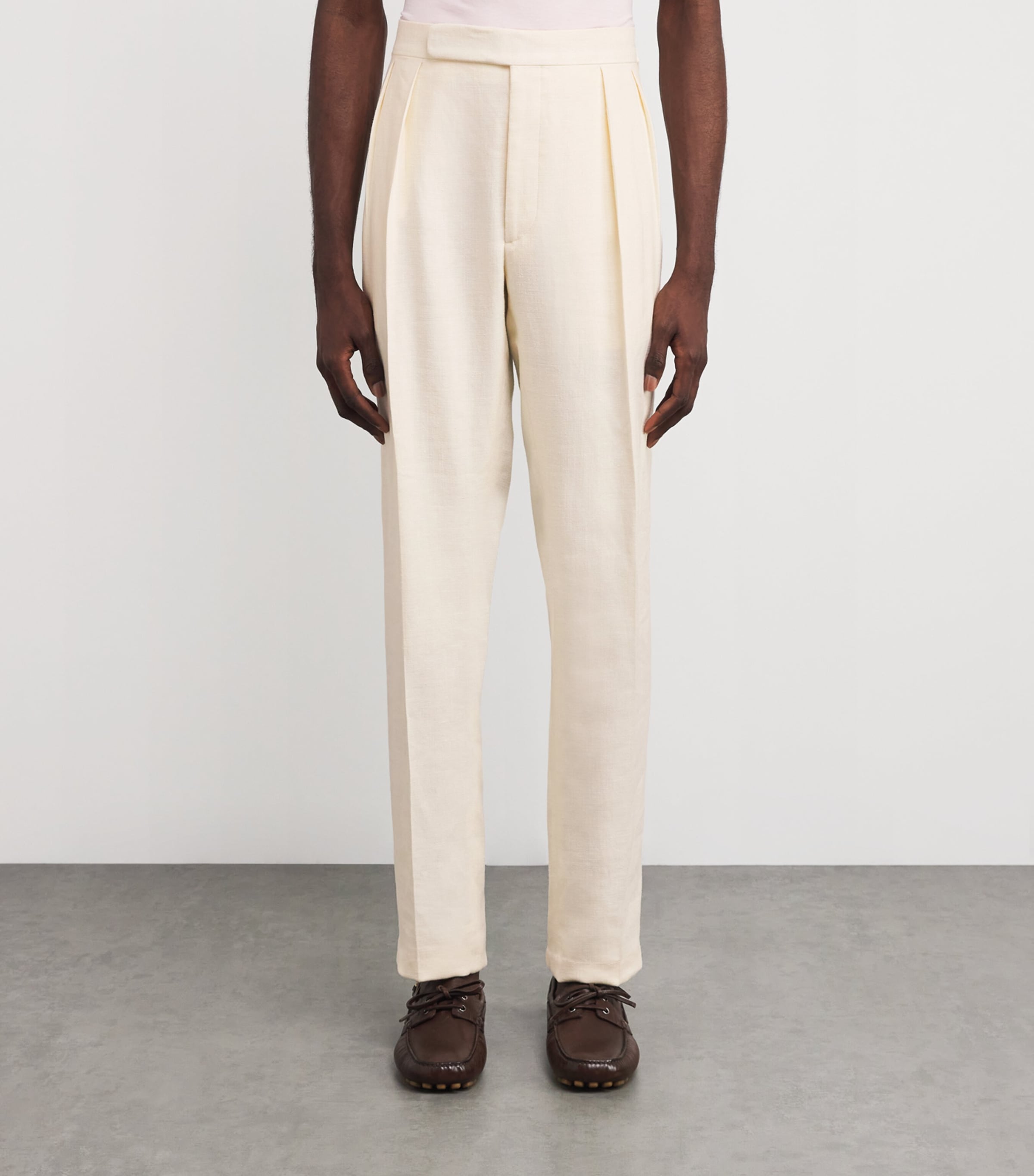 Ralph Lauren Purple Label Mens Silk-Linen Gregory Tailored Trousers Classic Cream Image 3