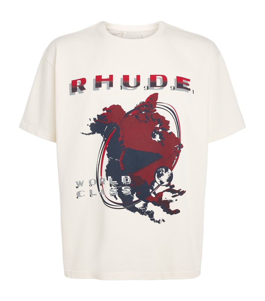 Rhude Mens Cotton Du Monde 91 T-Shirt Vntg Wht/rd/blk Image 1