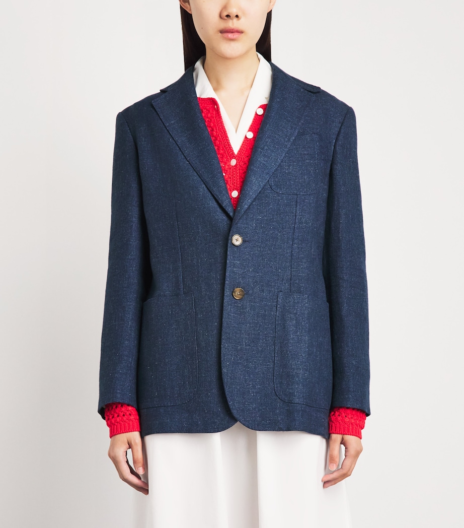 Polo Ralph Lauren Womens Linen-Cotton Single-Breasted Blazer Blue Melange Image 4