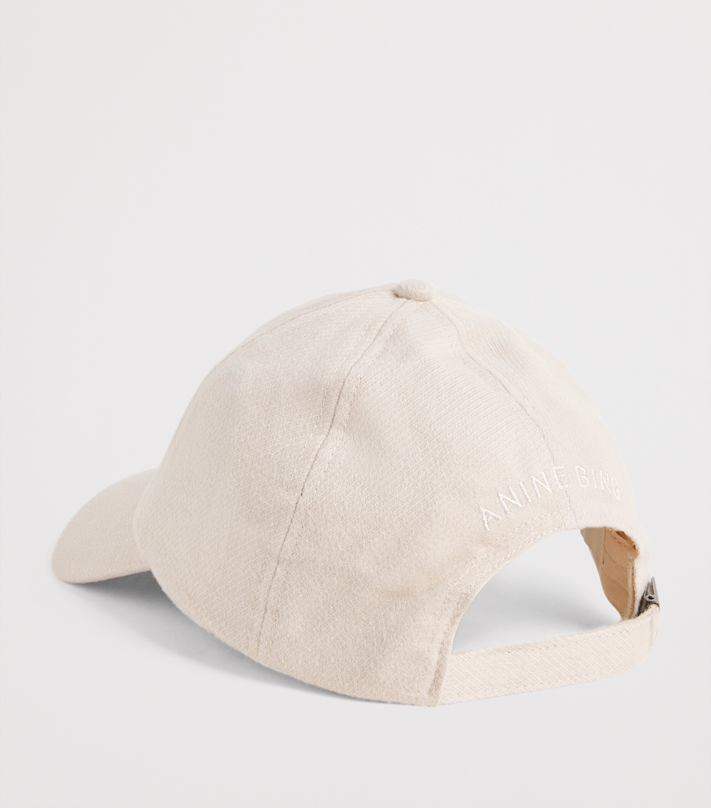 ANINE BING Embroidered Jeremy Baseball Cap Beige Wool Image 3