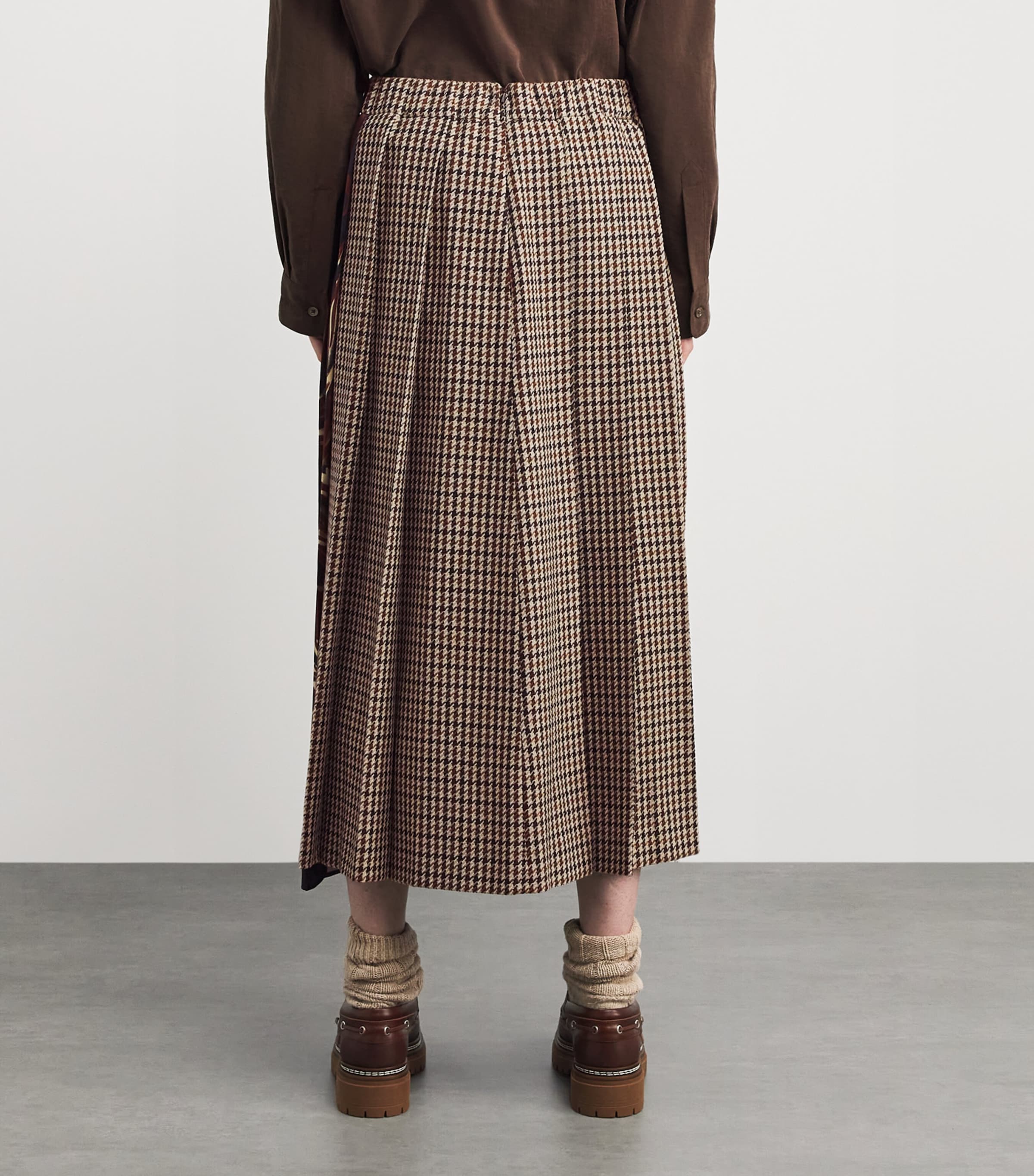 Pleated Panelled Midi Skirt WINE-COLOURED Image 4