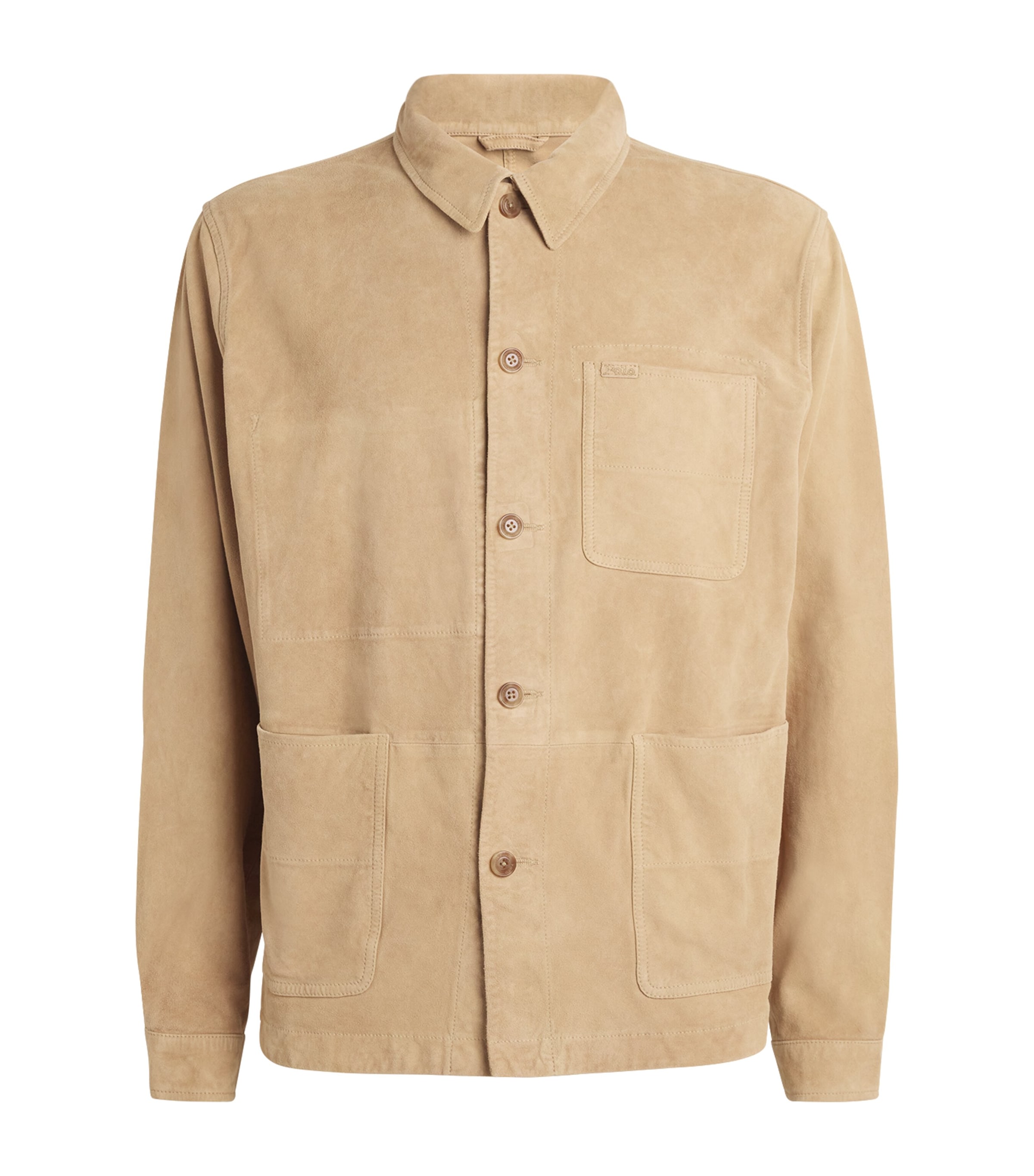 Polo Ralph Lauren Mens Suede Overshirt Beige/khaki Image 1