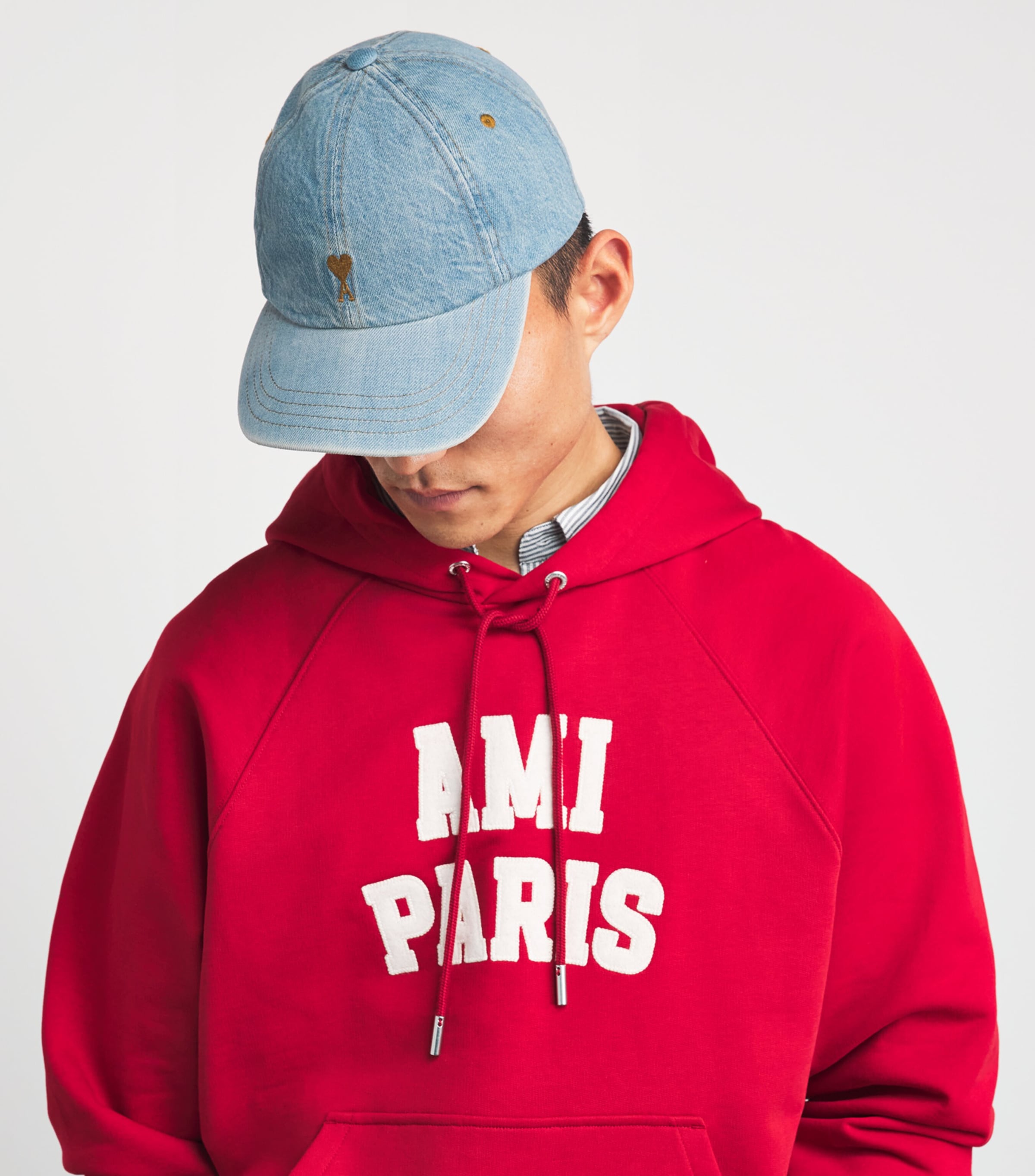 AMI Paris Blue Denim Embroidered Logo Baseball Cap | Harrods UK