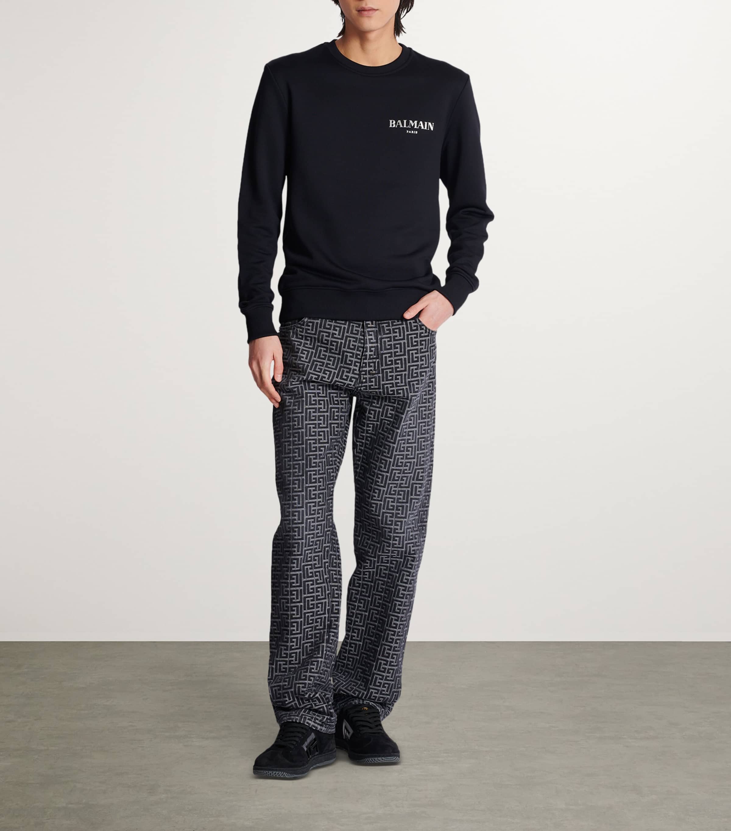 Balmain Mens Jersey Logo Sweatshirt Eac Noir/argent Image 3