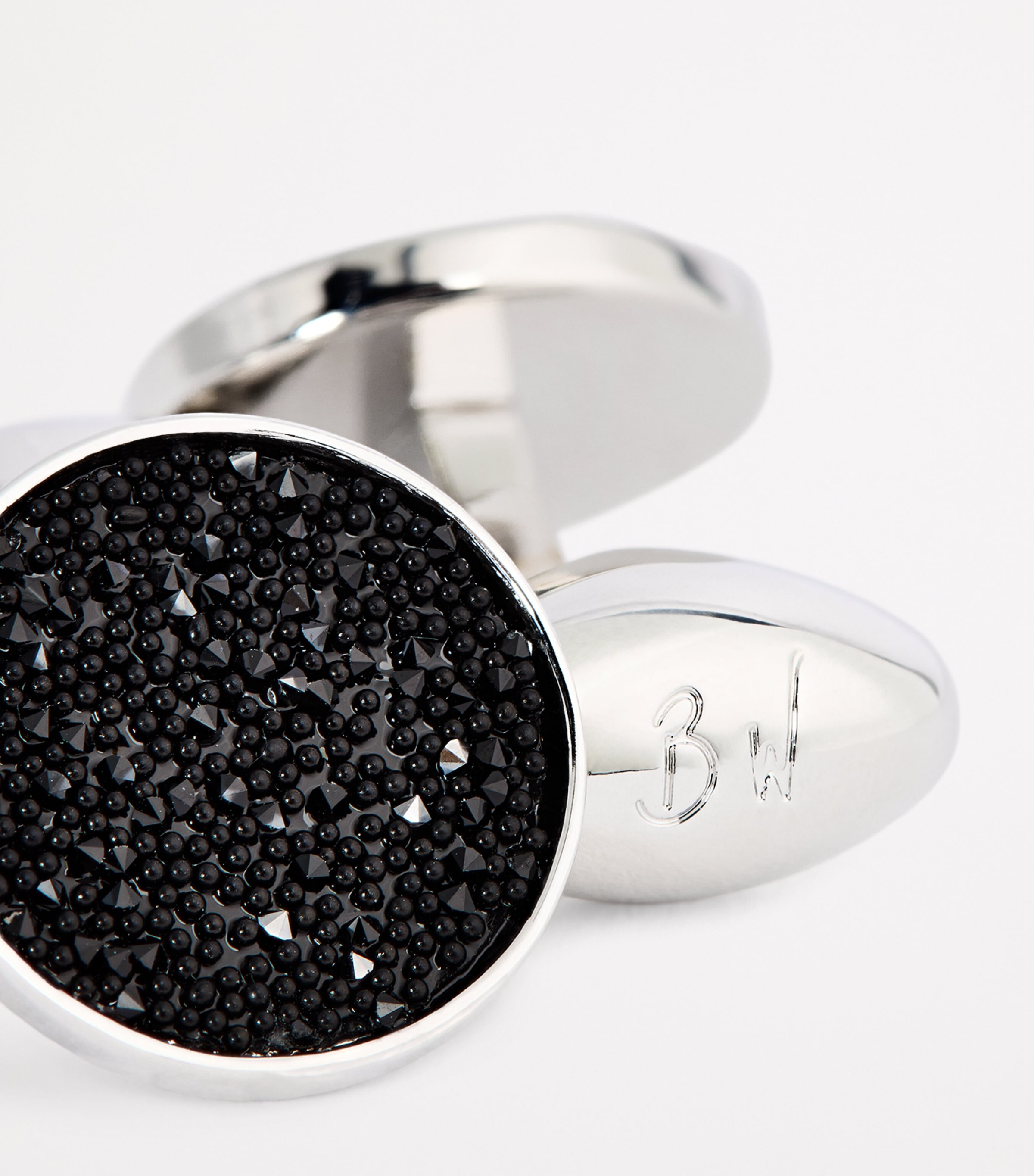 Rhodium-Plated Moondust Round Cufflinks BLACK Image 6