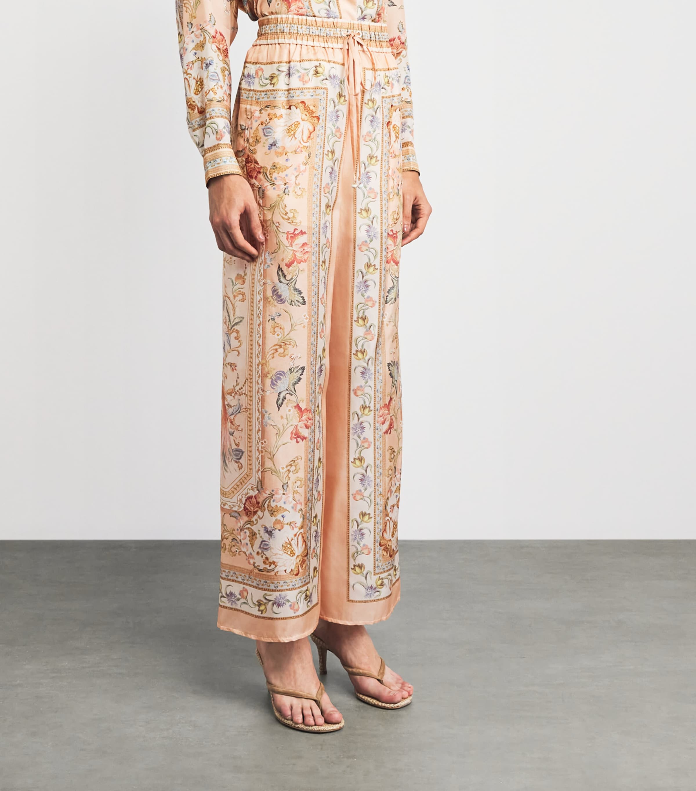 Zimmermann Womens Silk Roselight Drawstring Trousers Pink Tapestry Floral Image 4