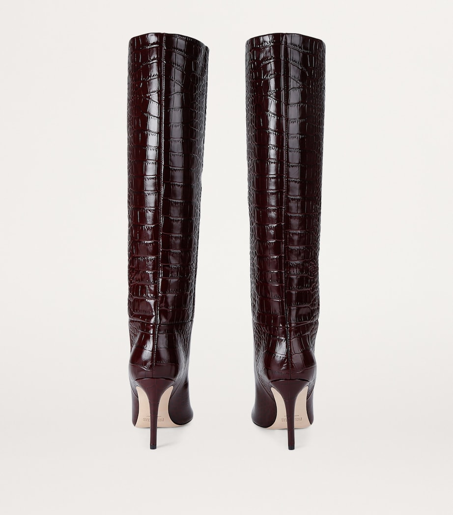 Croc-Embossed Leather Knee-High Boots 85 WINE Image 2