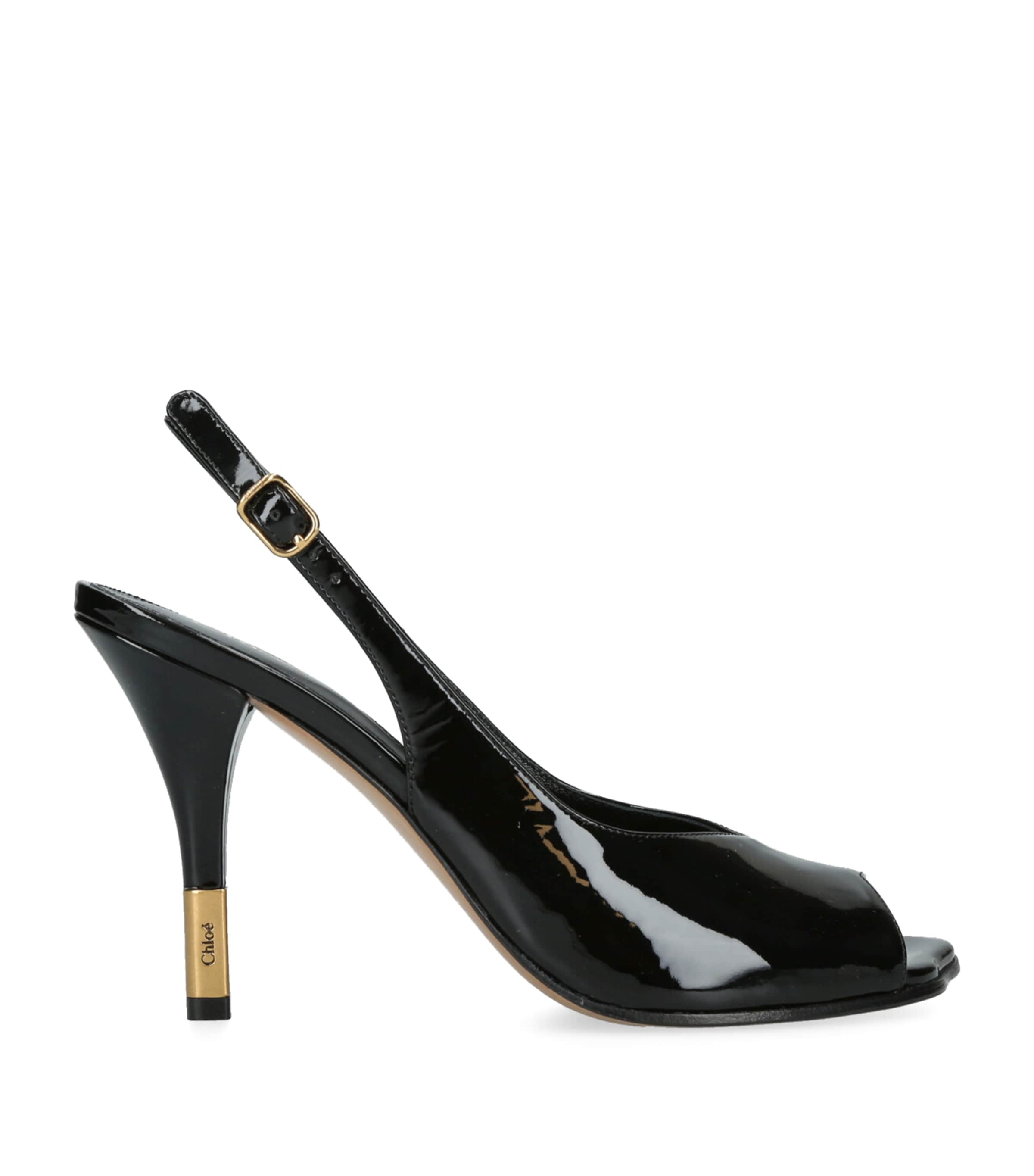 CHLOÉ PATENT LEATHER FLOWER HEELED SANDALS 95
