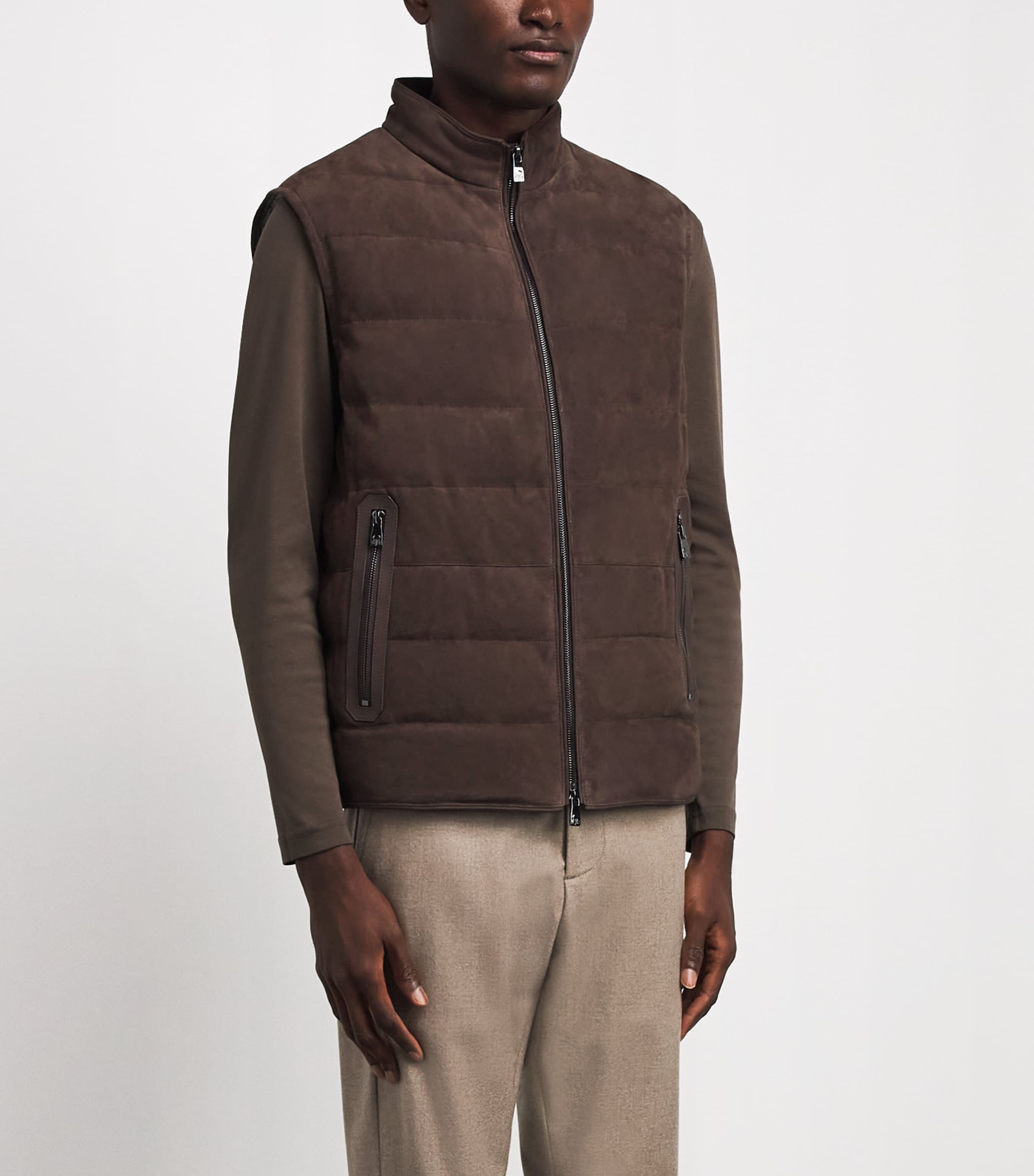 Corneliani Mens Reversible Suede Padded Gilet Dark Brown Image 4