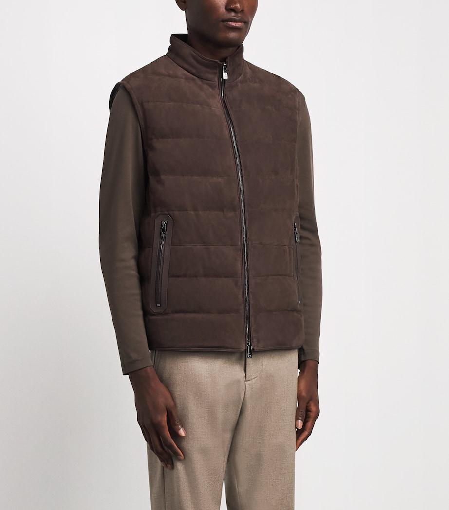 Corneliani Mens Reversible Suede Padded Gilet Dark Brown Image 4