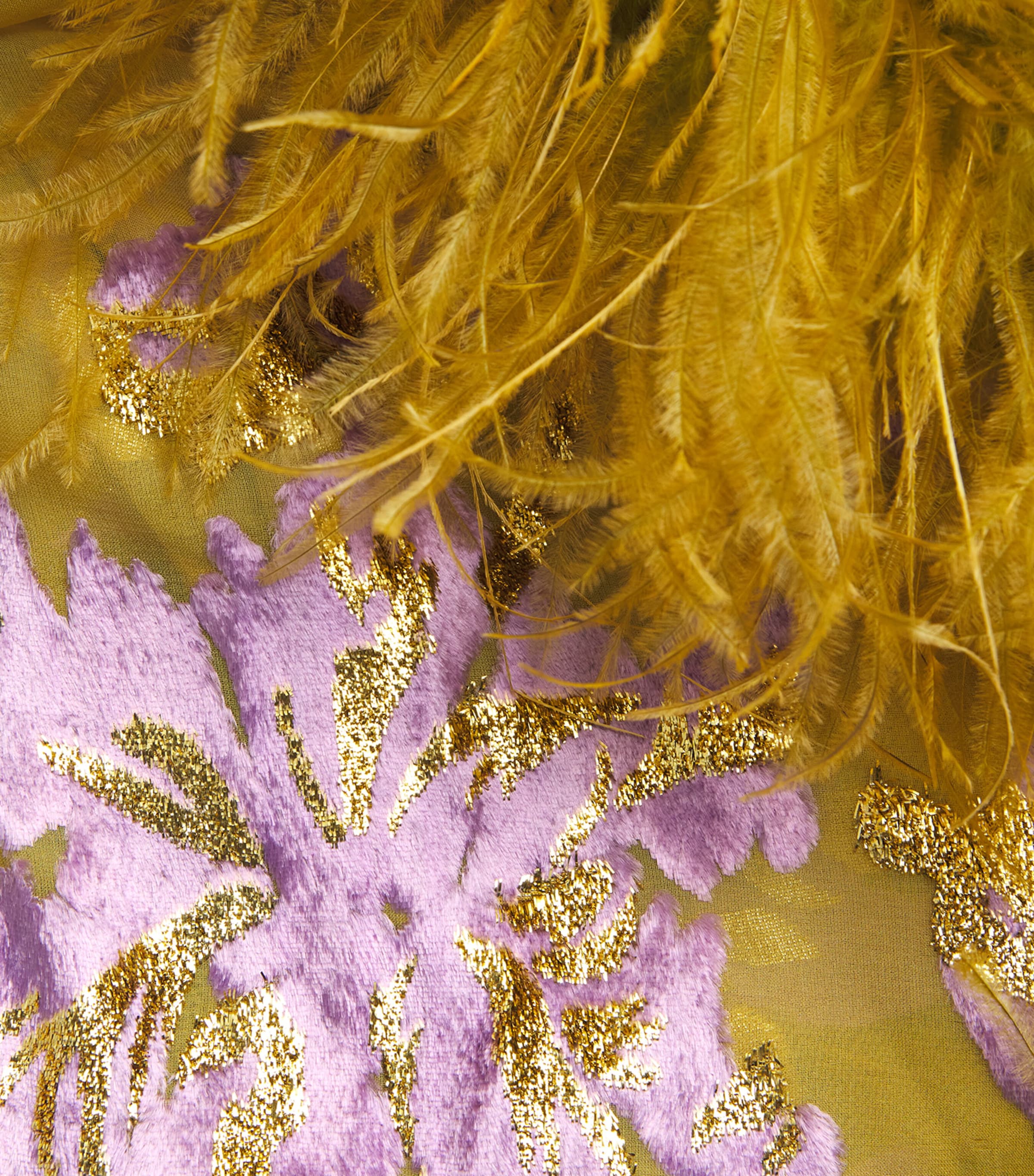 Taller Marmo Womens Silk-Blend Feathered Melendo Robe Lavander Gold Kiwi Image 6