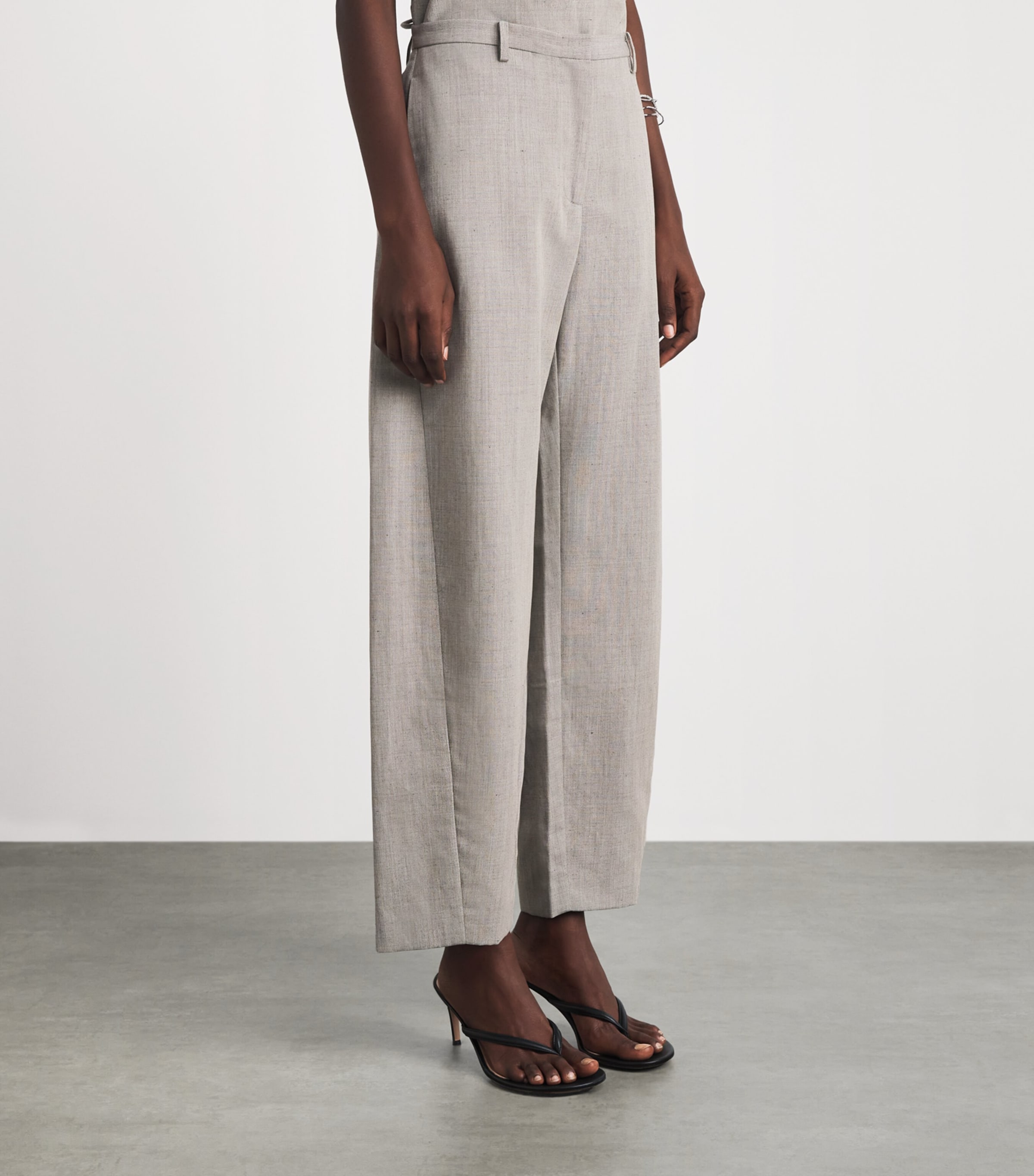 St. Agni Womens Wool-Blend Fine Band Balloon Trousers Pebble Melange Image 4