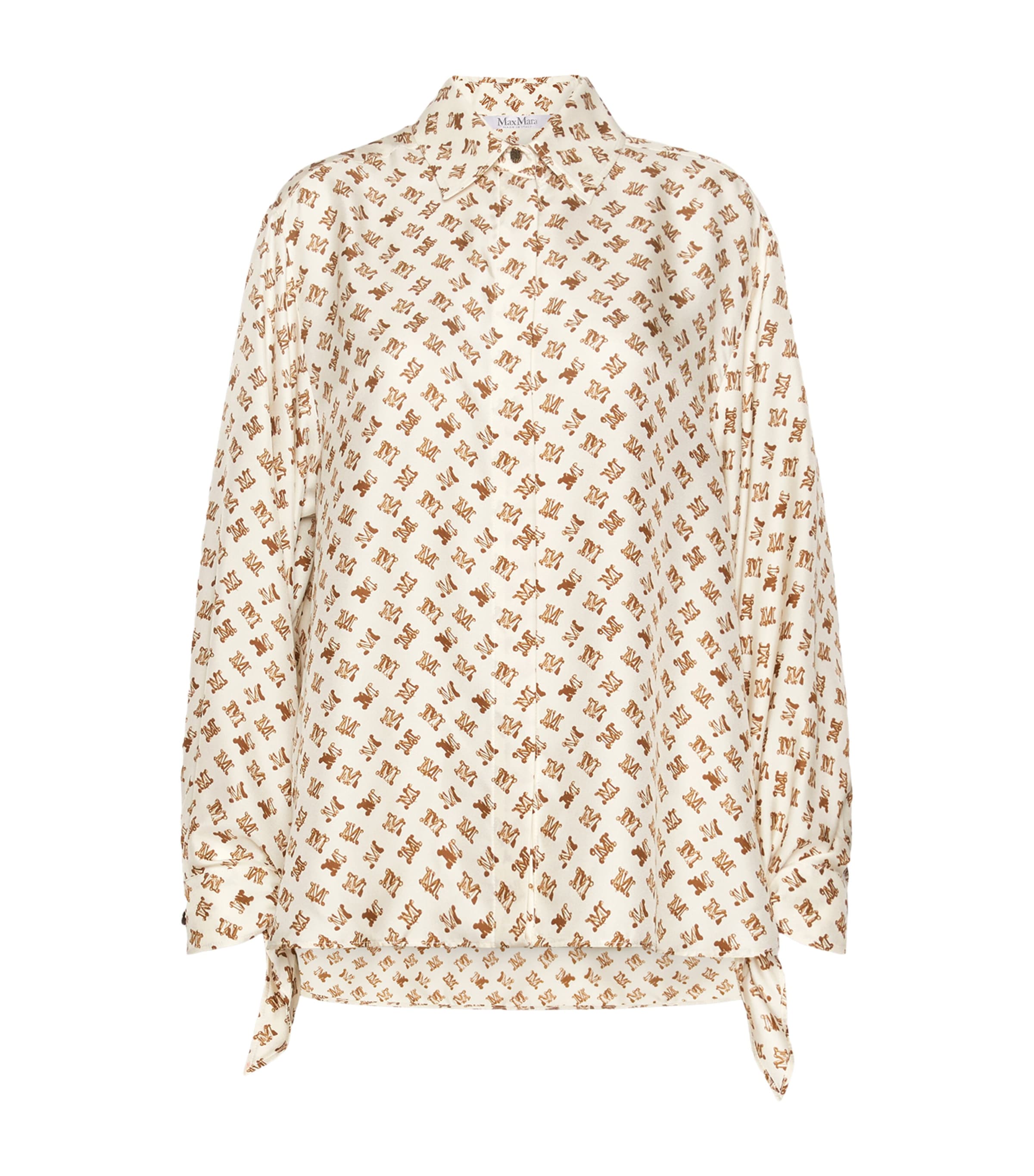 Max Mara Womens Silk Logo-Print Shirt White Image 1