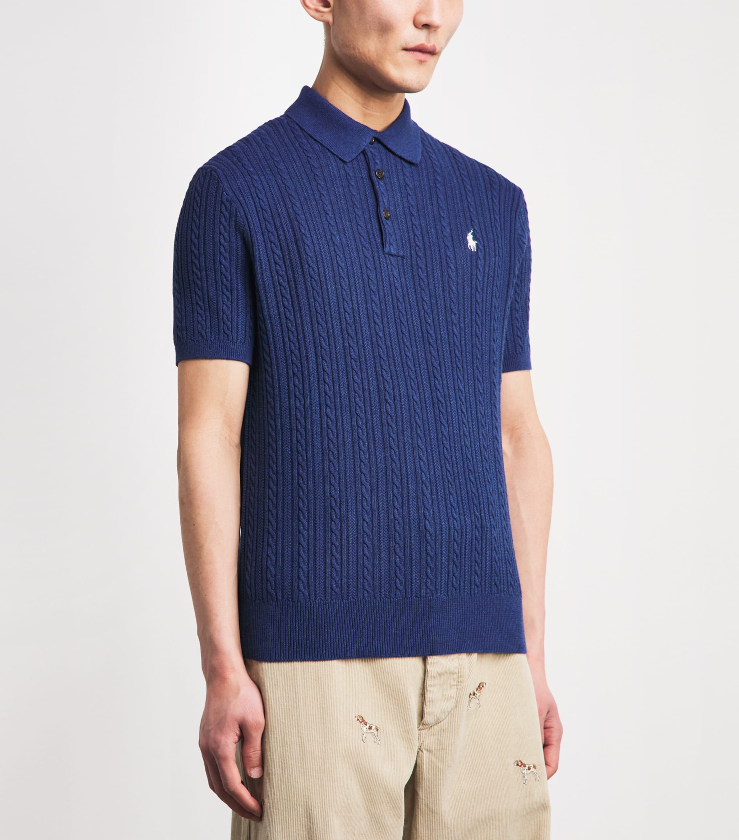 Polo Ralph Lauren Navy Cotton Cable-Knit Polo Shirt | Harrods US
