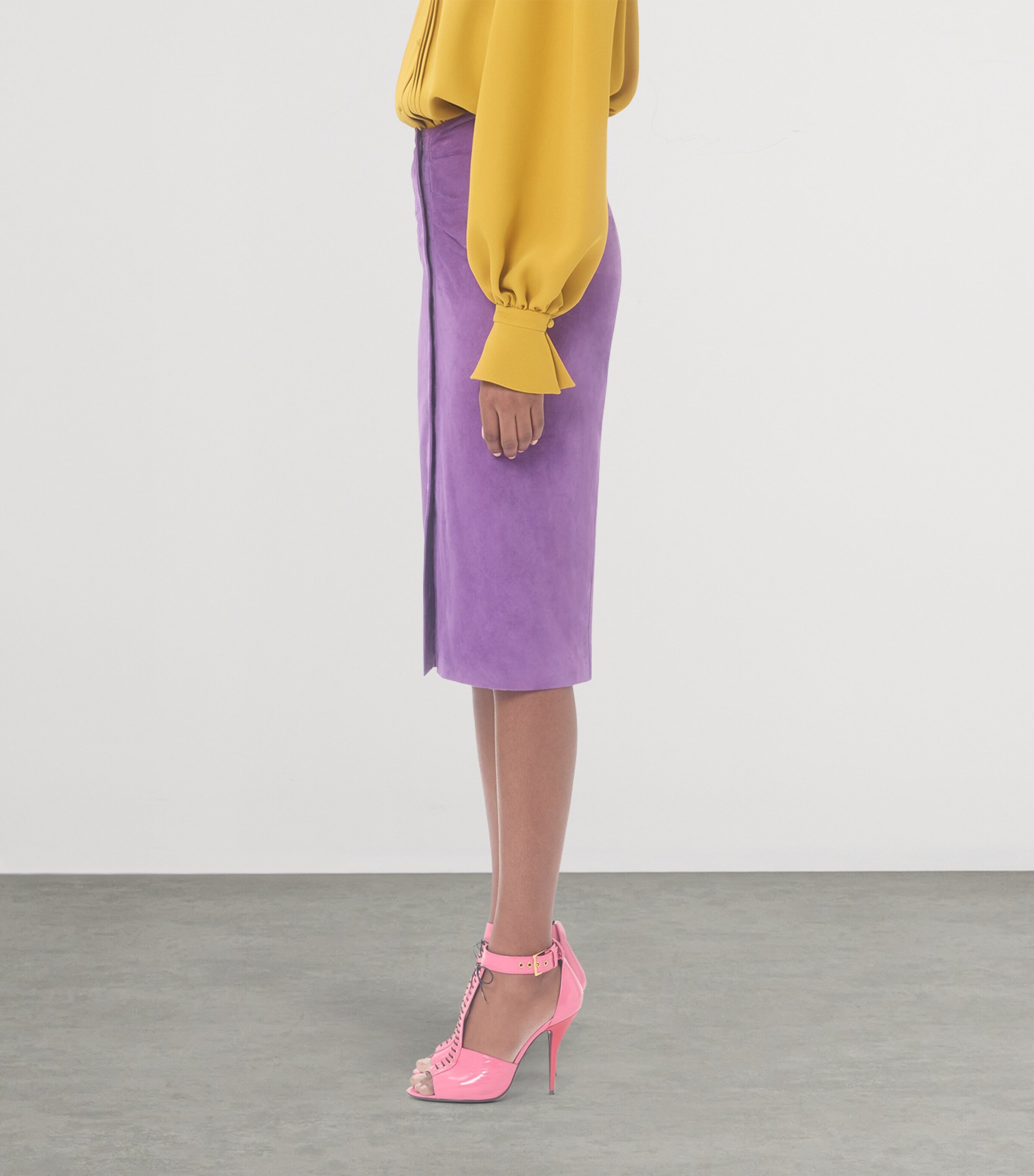 Valentino Womens Suede Gathered Midi Skirt Image 3