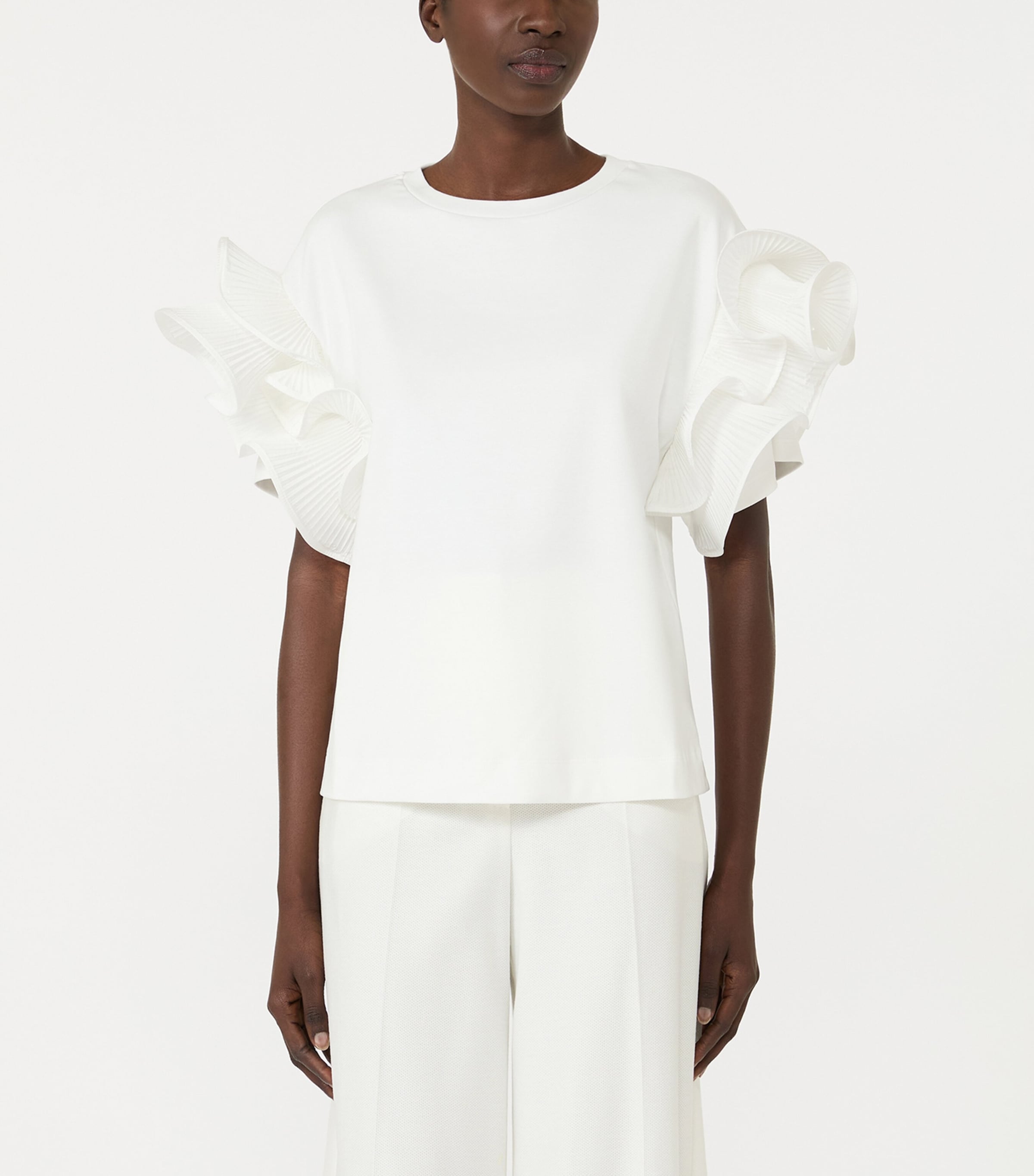 Max Mara Womens Cotton Jersey Ruffle T-Shirt White Image 3
