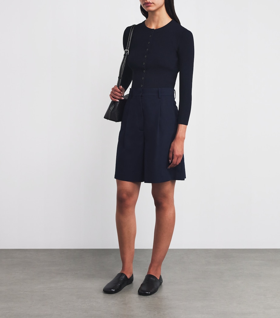 Rib-Knit Cropped Cardigan NAVY Image 2