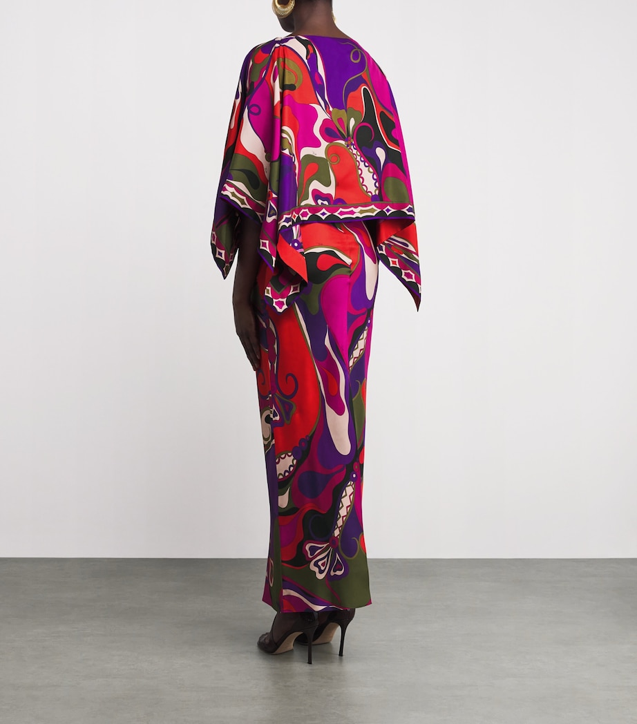 Silk Cape-Detail Maxi Dress 017/MULTICOLOR Image 3
